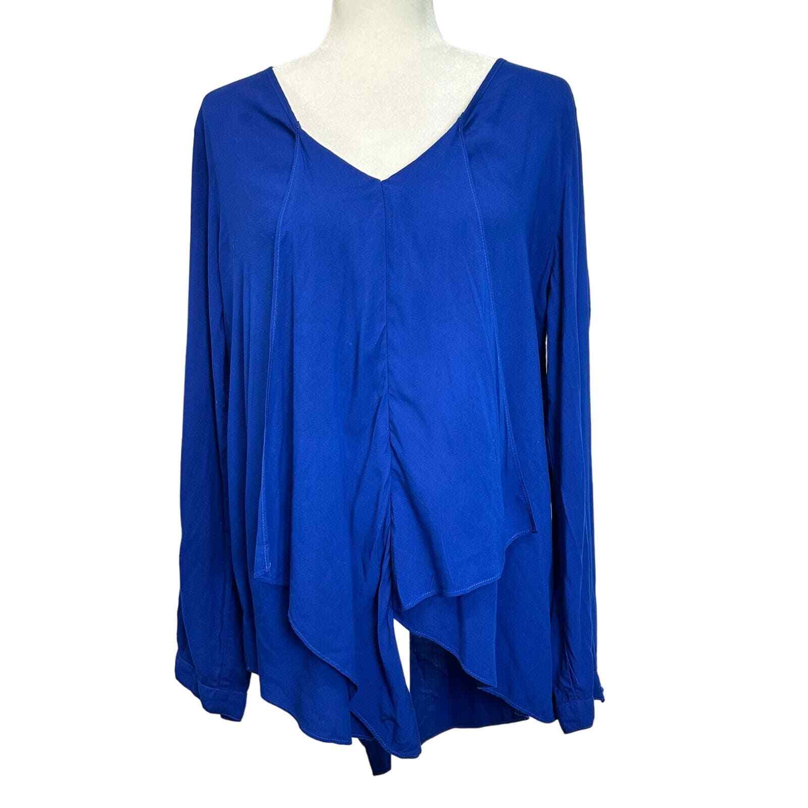 Soft Surroundings Office Blouse Women’s M Cobalt Blue Waterfall Asymmetrical