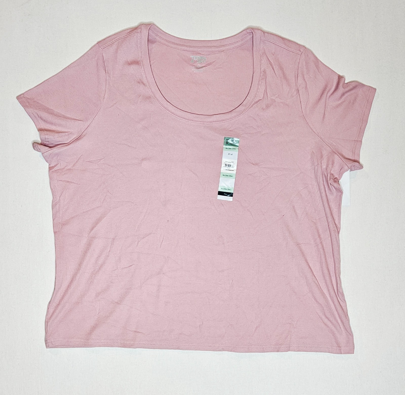 Terra & Sky Womens Plus T-Shirt Pink Rib-Knit Stretch Short Sleeve 4X (28W-30W)