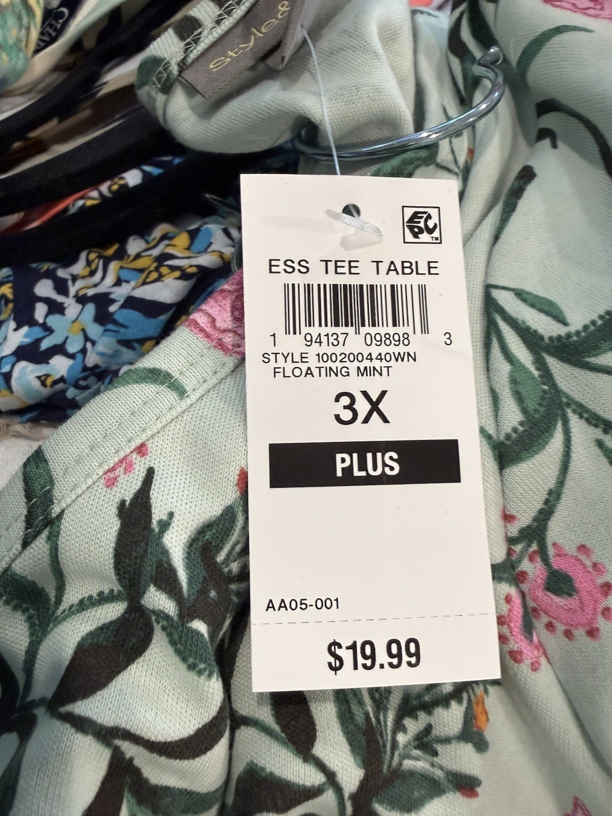 Macy’s Style & Co women plus size 3X short sleeve mint green floral NWT top