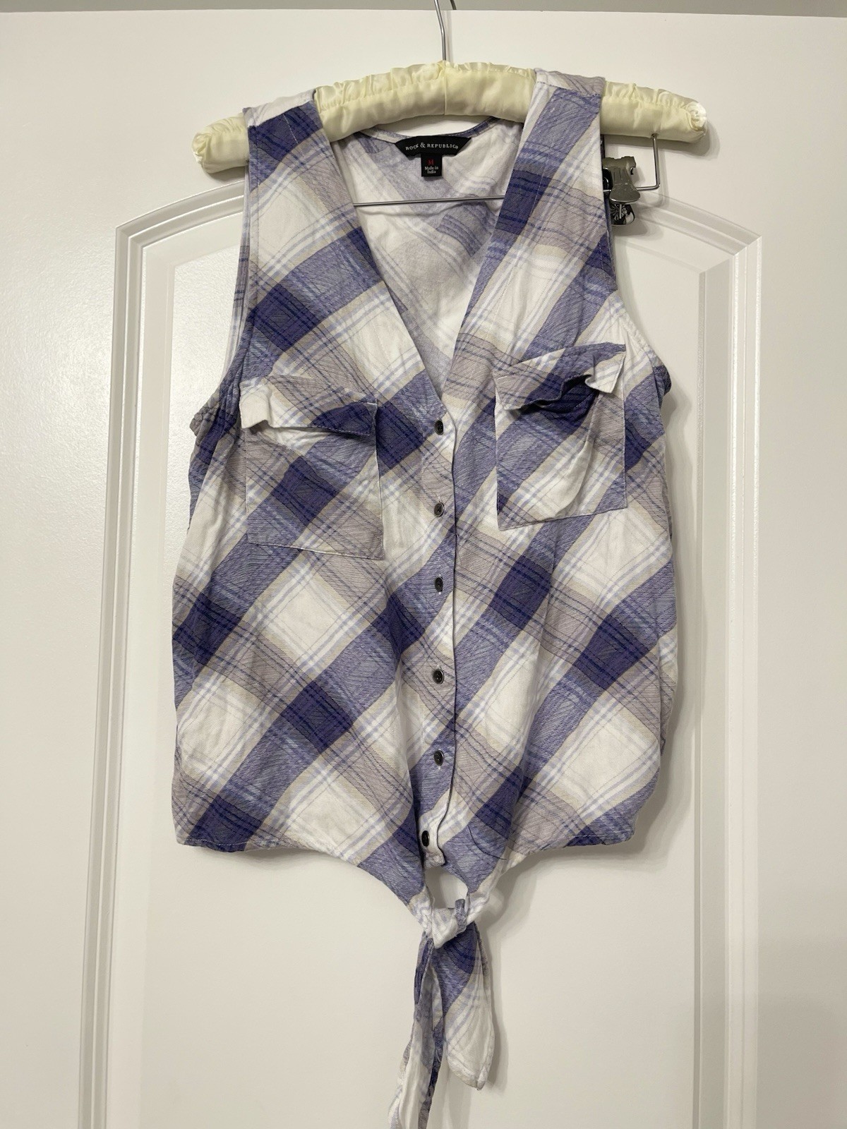 Rock & Republic Plaid Tie Front Tank Top Sleeveless Button Down M Indie Country