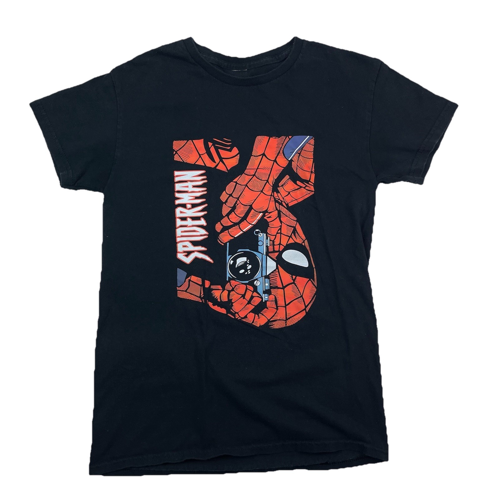 Marvel Spider-Man Taking Photos Graphic Black Top T-Shirt Women’s Size S