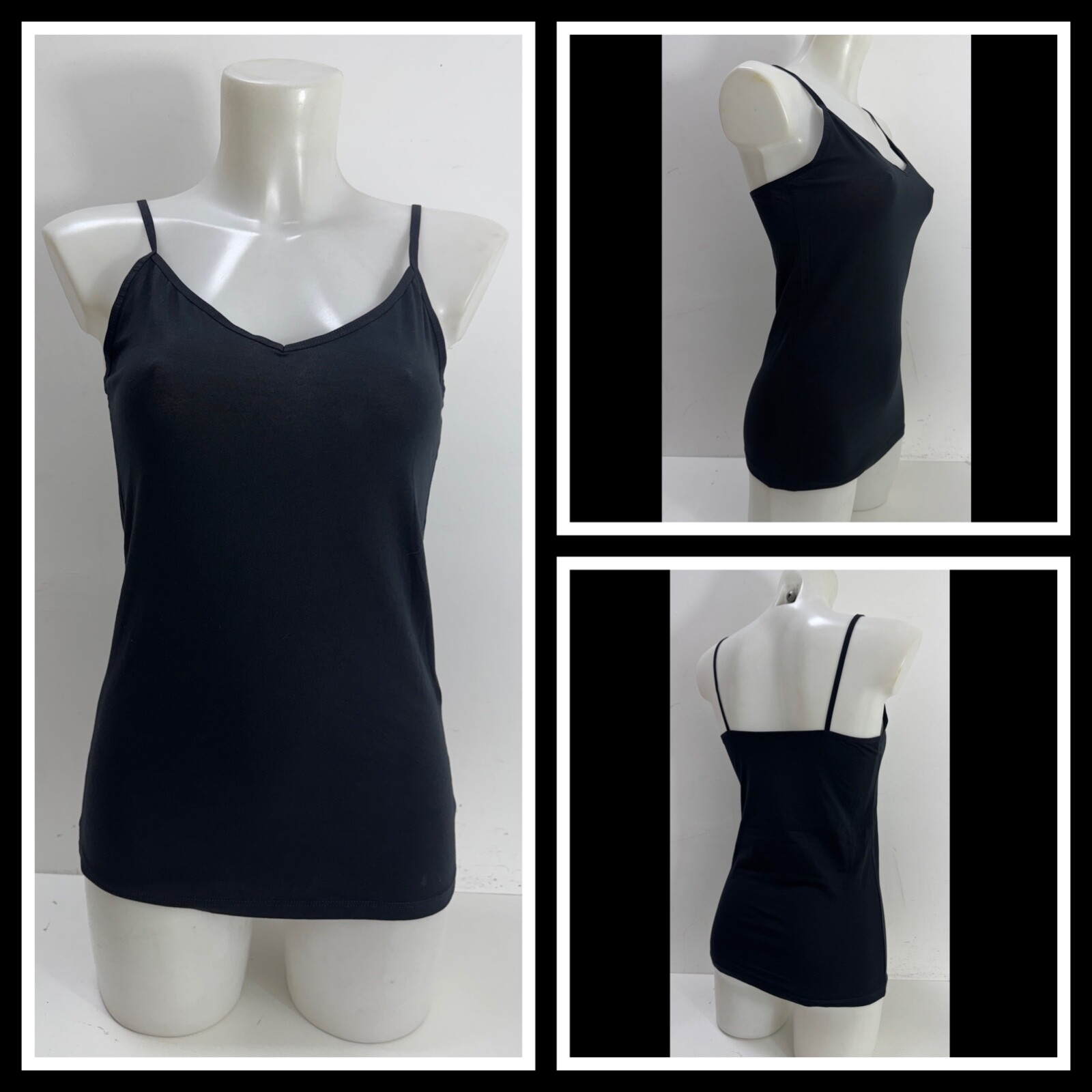 Ex M&S Cotton Blend 3 Pack Cami Vest In Black Size 6-20