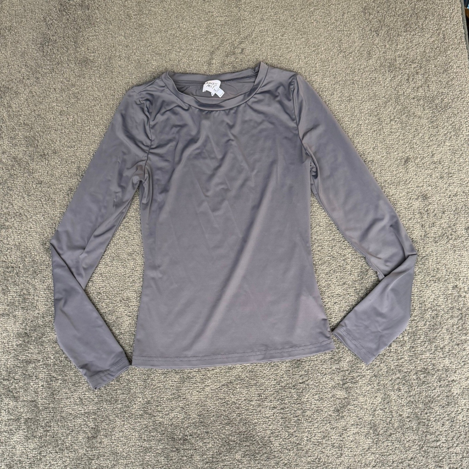 Princess Polly Charcoal Grey Long Sleeve Crew Neck Slim Fit Top US 4 UK 8 AU 8