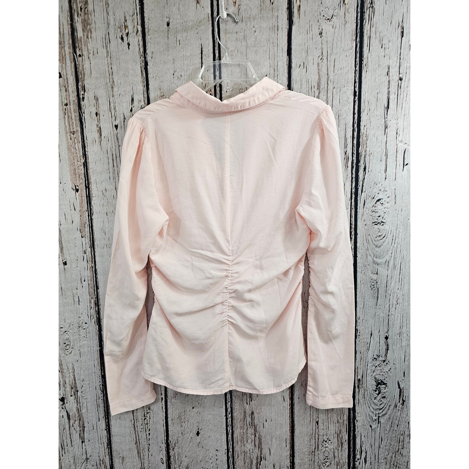 Kut from the Kloth Pink Ruched Button Down Shirt Lyocell KT128501 Womens Medium