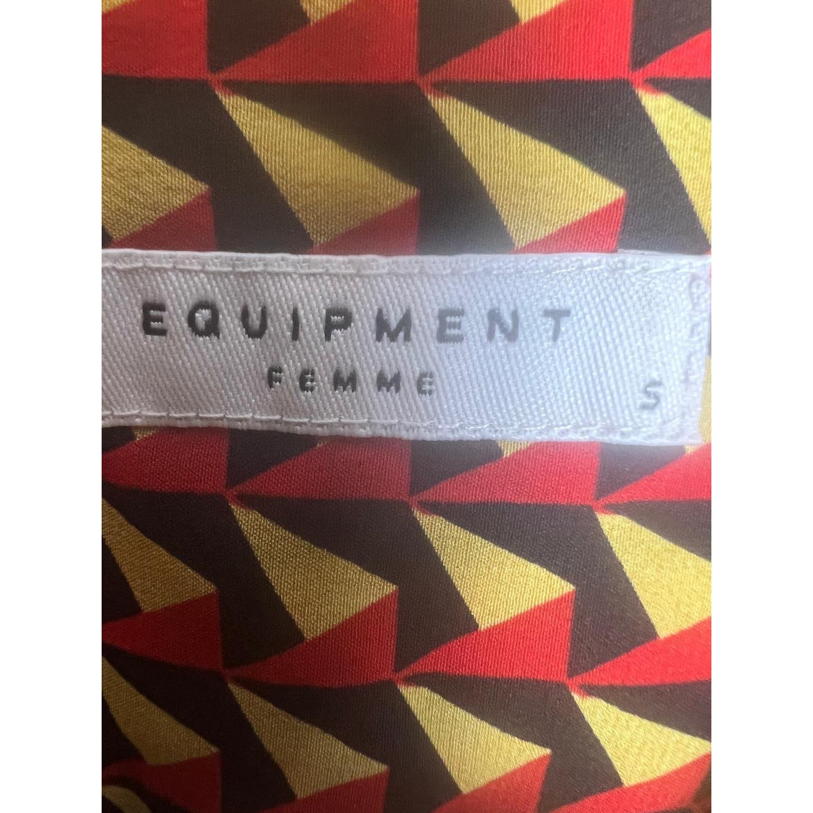 Equipment Femme Button Down Shirt Womens S Red Yellow Geometric Silk Excellent