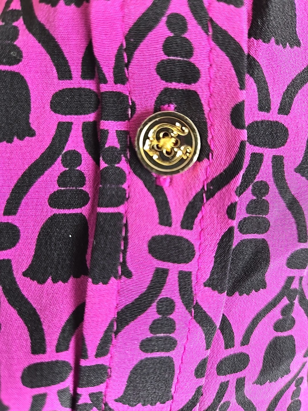C Wonder Tory Burch Shirt Womens S Black Pink Tassel Print Silk Button Up Blouse