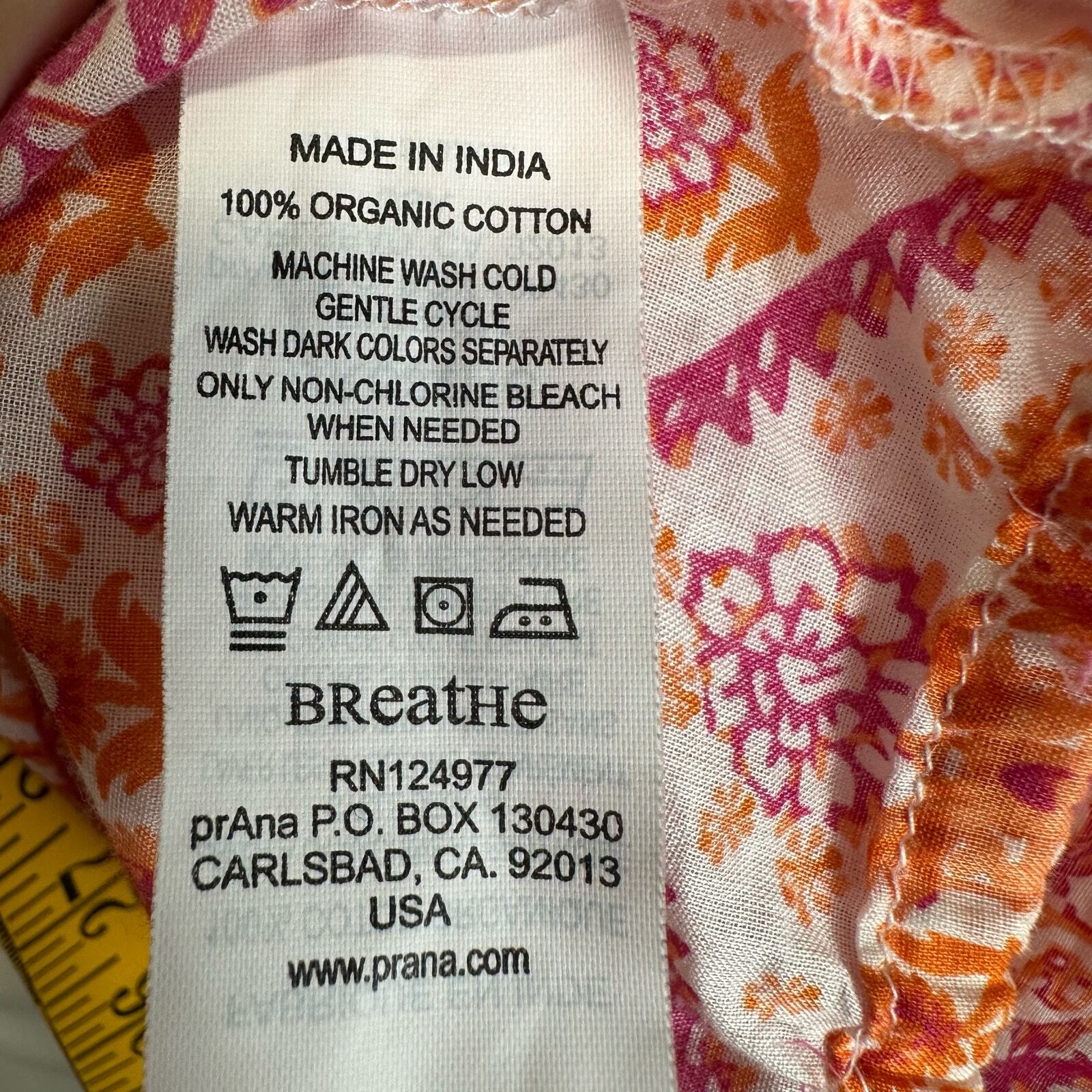 prAna Fall Floral Y2K Top Women’s sz. XS Orange Split Neck Embroidered Rose