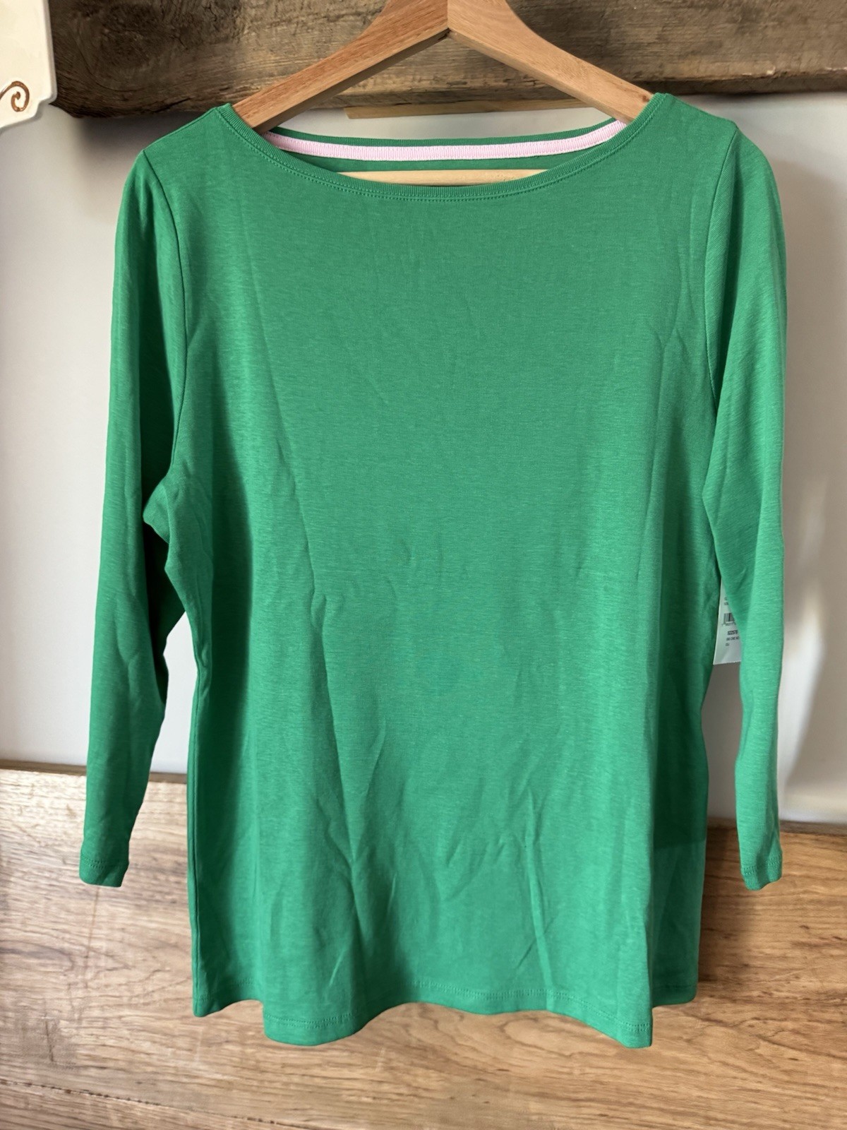 New Talbots Tee Kelly Green Pima Cotton Boatneck 3/4 Sleeve Shirt Size LP