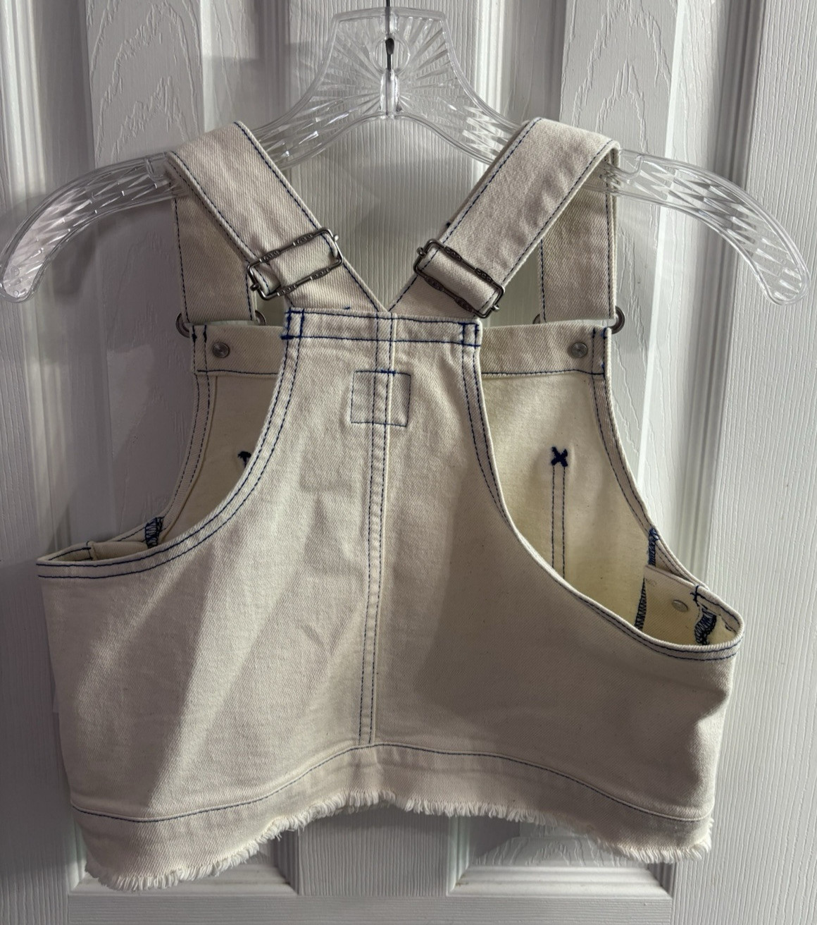 Lee Denim Women’s Off-White Ivory Denim Overall Bib Top Square Neck Top Size XS