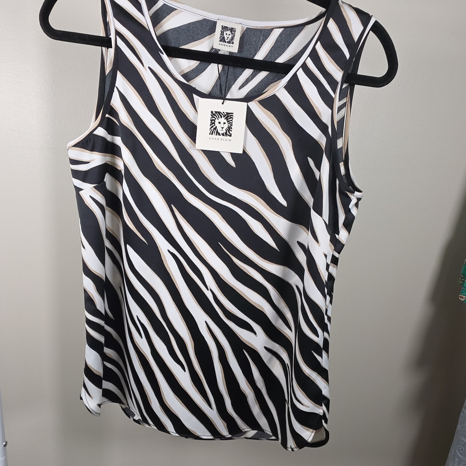 Anne Klein Zebra Animal Print Chiffon Round Neck Sleeveless Tank Blouse S