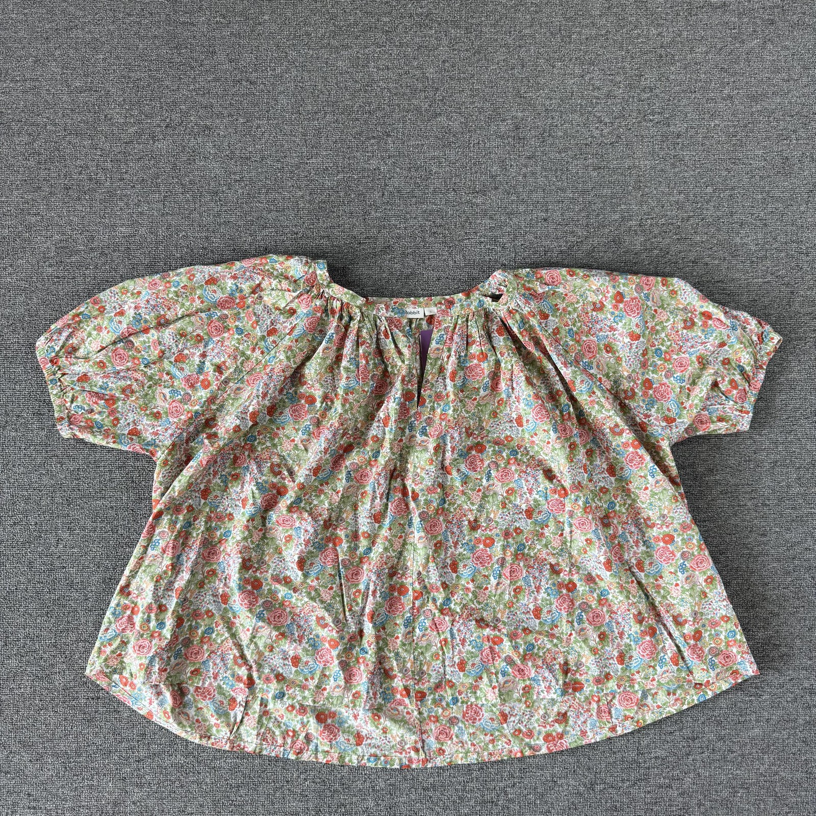 Roller Rabbit Blouse Womens Large Multi Liberty Floral Puff Sleeve Tunic Top