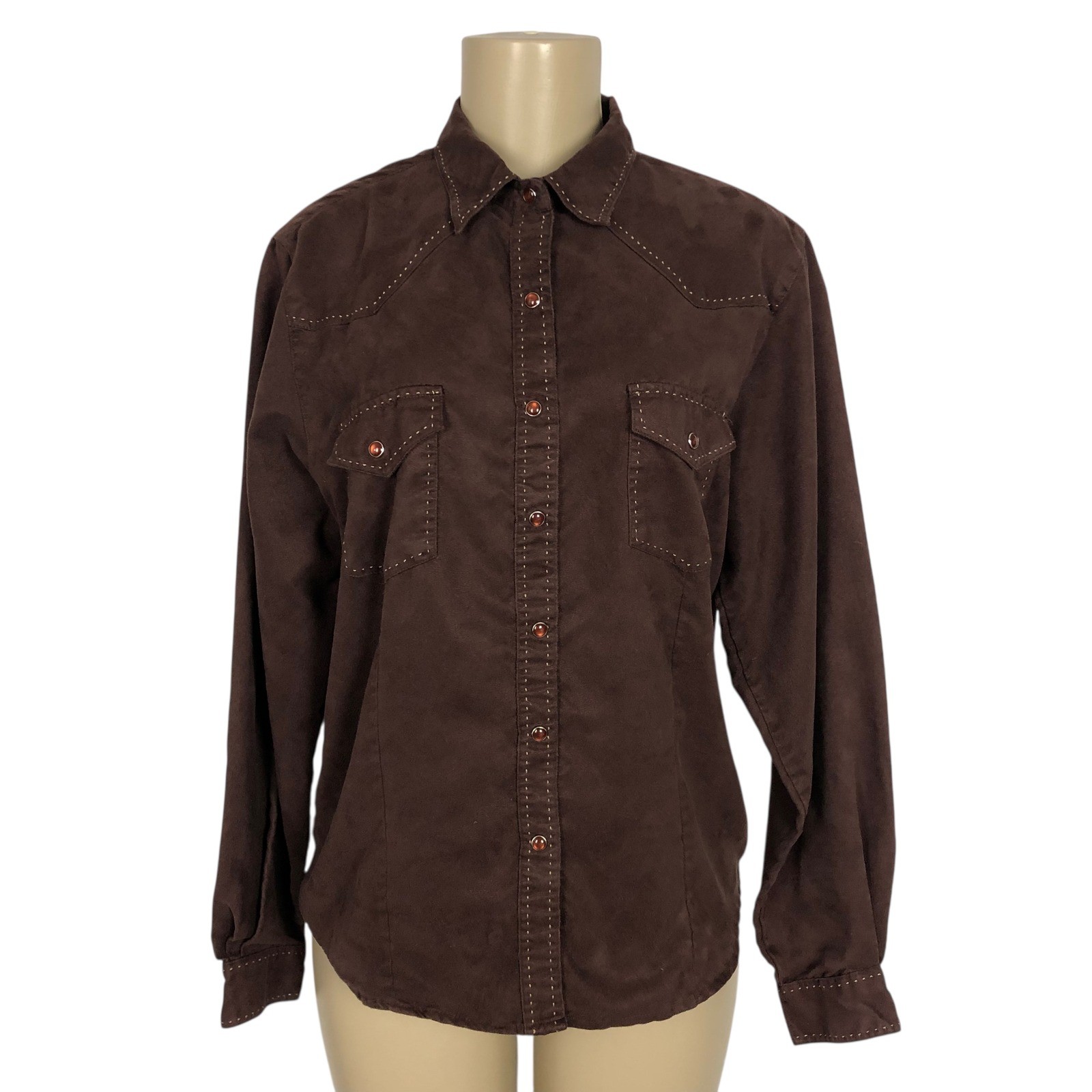 Classic Western Faux Suede Velour Pearl Snap Shirt Womens Medium Rodeo Cowgirl