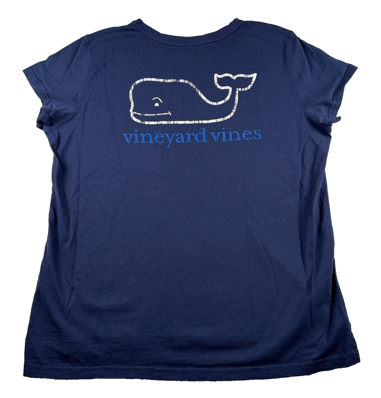 Vineyard Vines T Shirt Womens Medium Blue Pocket Tee Whale Graphic Back Logo