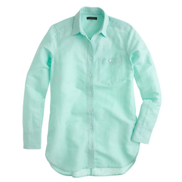$ 79.99 J.Crew Long Cotton-Linen Boy Shirt in Crosshatch FOR WOMEN SIZE 00