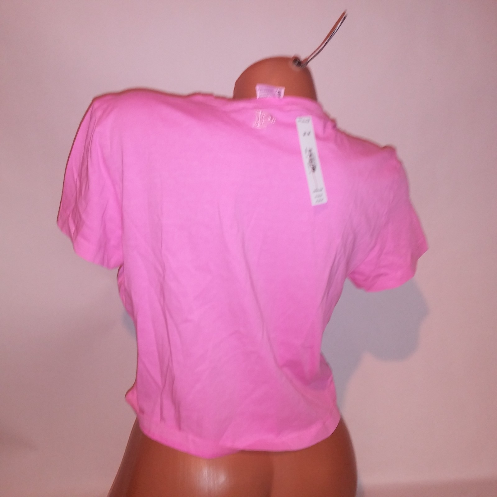 Victoria Secret PINK T Shirt Crop Top Pink Solid Logo Seashell Short Sleeve