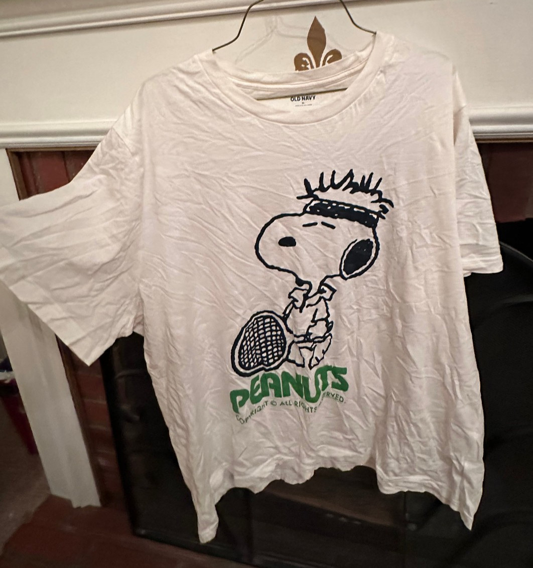 Women’s White Tennis Snoopy Peanuts T-shirt Top Old Navy XL