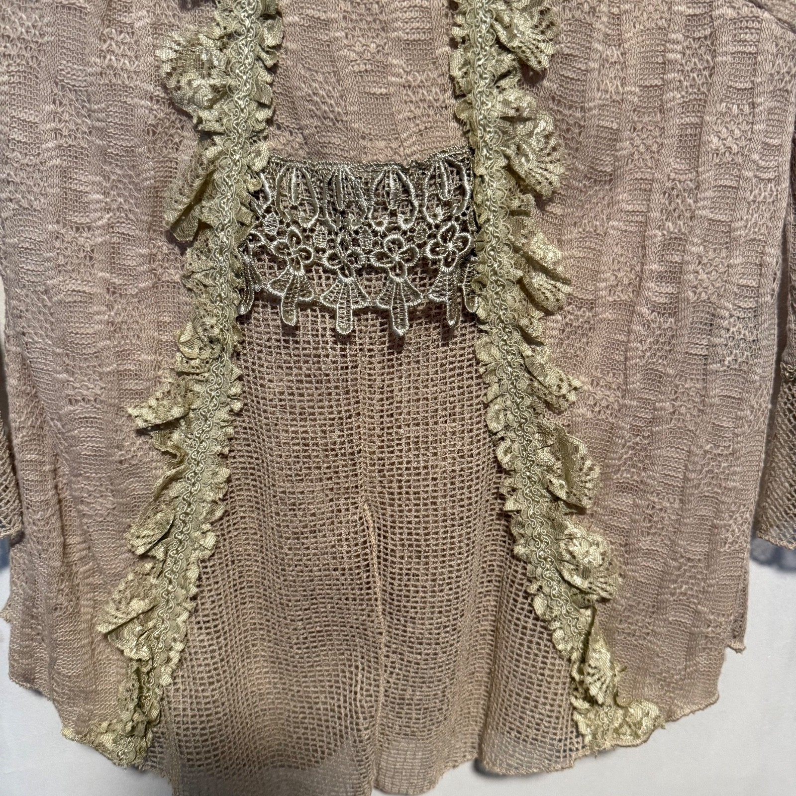 Pretty Angel Linen Blend Top Lace Bead Trim Size Small Fairy Bohemian