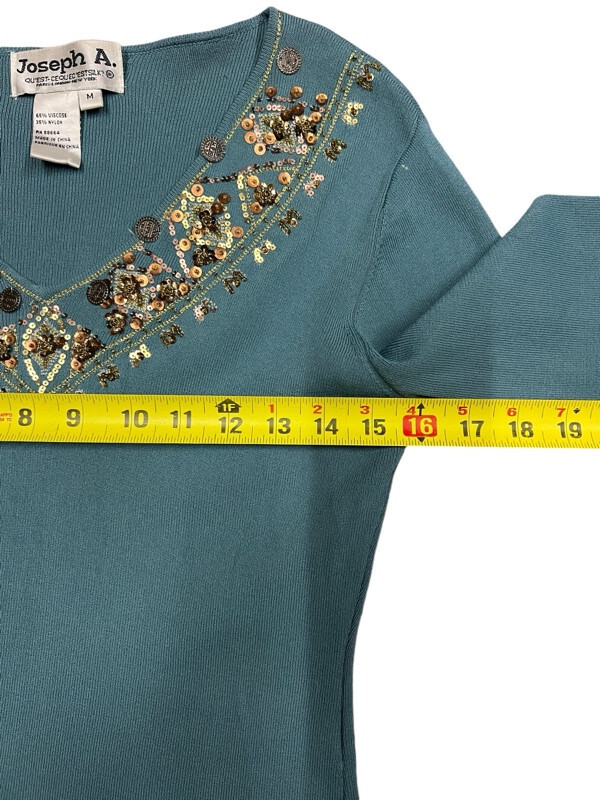 Joseph A Embellished 3/4 Sleeve Top Shirt Womens Size Medium