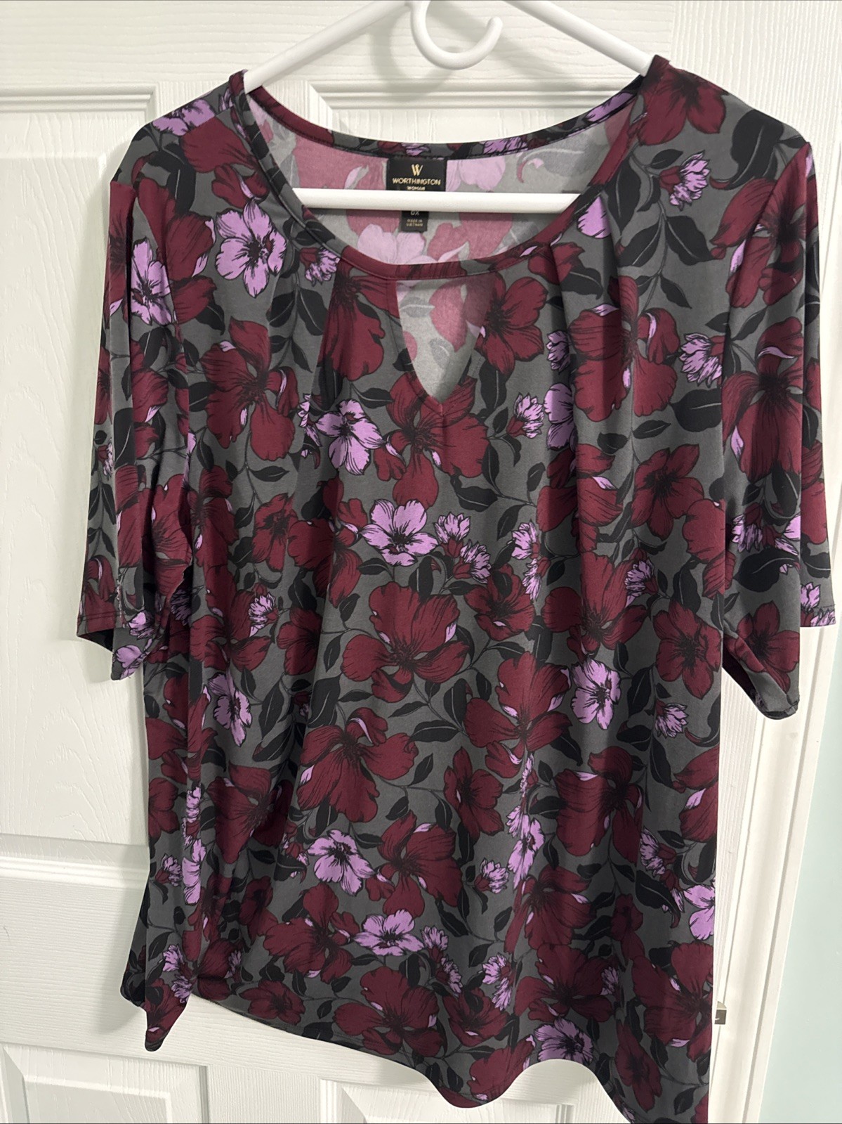 Worthington Woman Size 0X Polyester/spandex Blend Soft S/S With Key Hole EUC