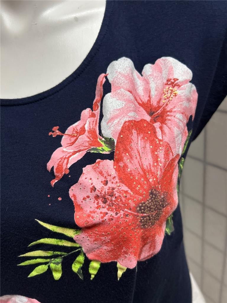 Women’s Ecla Large Dark Blue Pink Floral Knotted Pullover Blouse