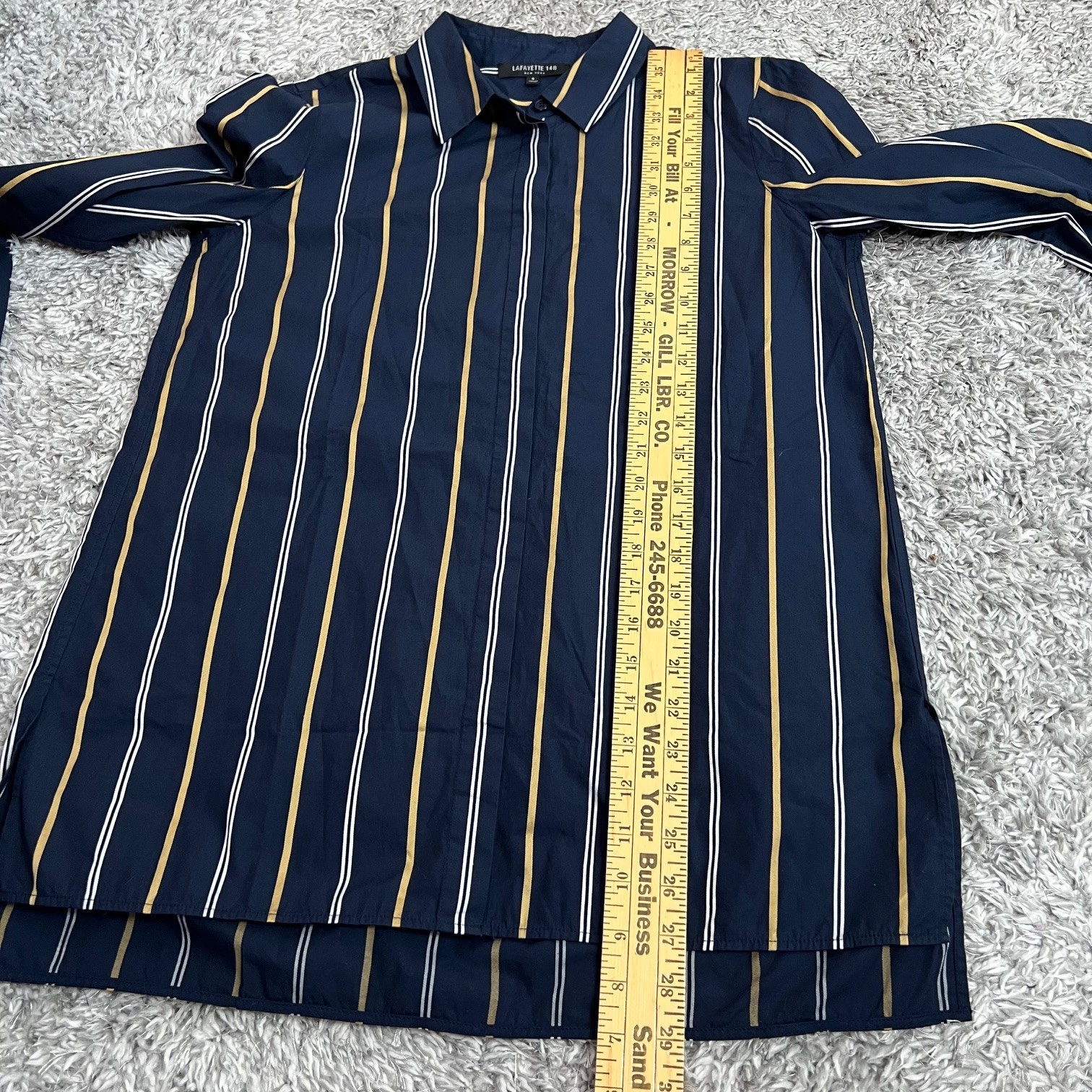 Lafayette 148 New York Shirt Riverside Stripe Brayden Blouse Long Sleeve Size S