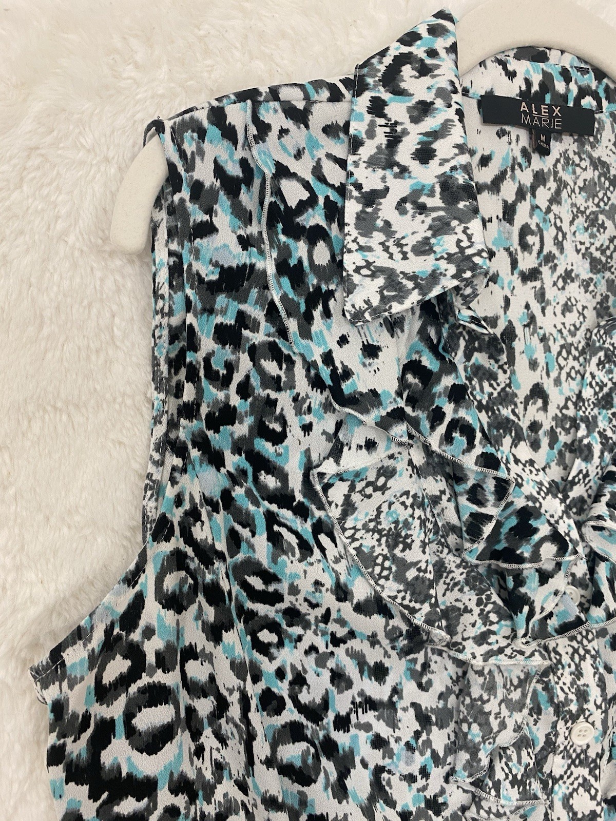 Alex Marie Womens Animal Print Ruffle Sleeveless Top Size Medium Summer Chic