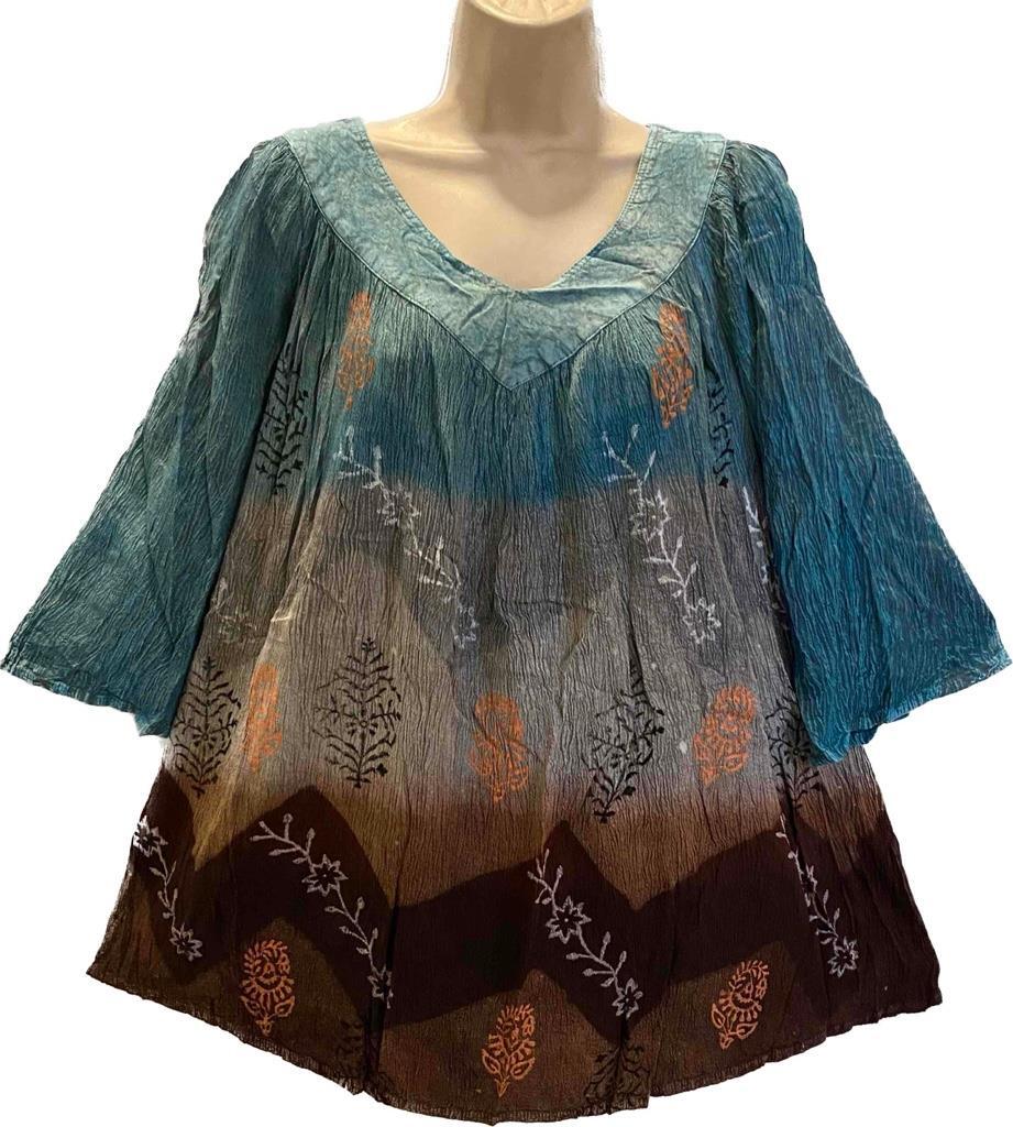 Sacred Threads Hippie Boho Festival Tie Dye Peasant V Neck Smock Top 222499 D