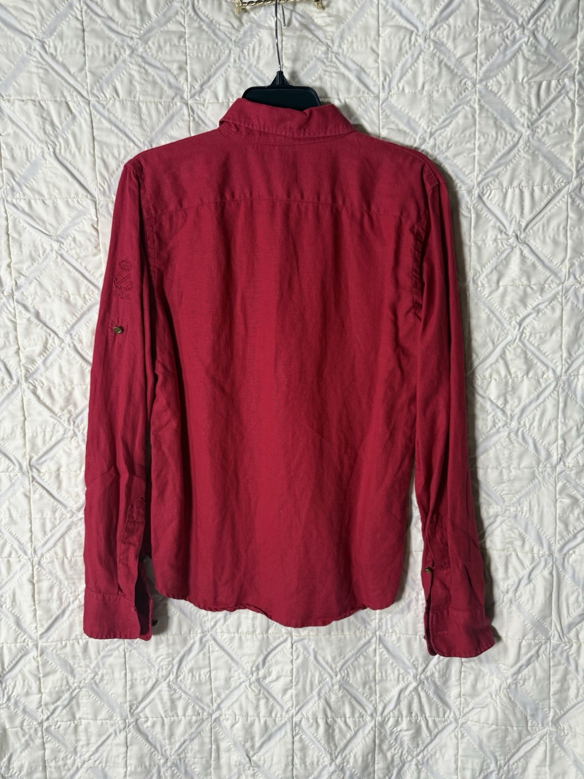 Lauren Ralph Lauren Women’s Petites PS/P Red Solid Collared Button-Up Shirt