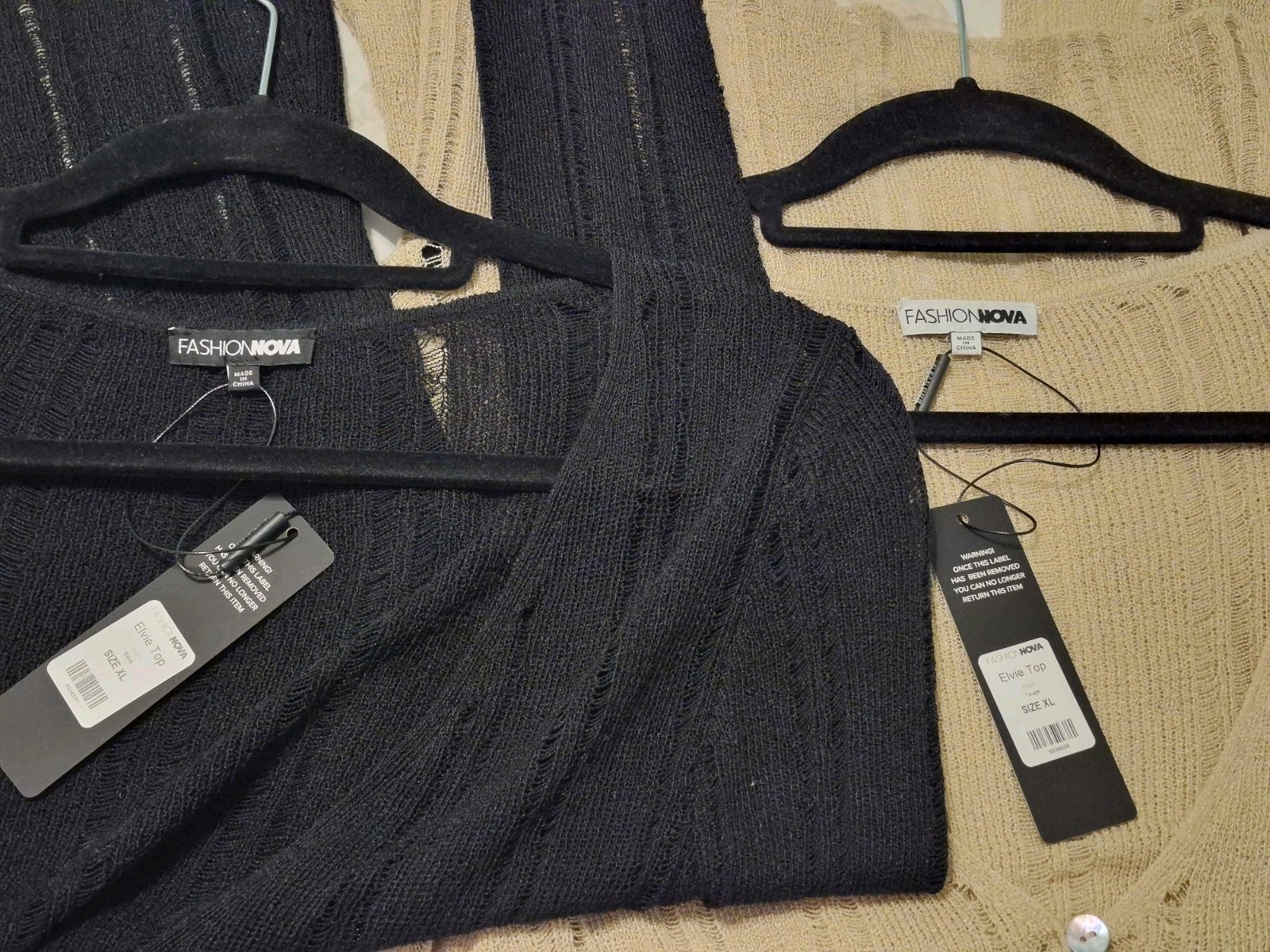 Lot Of 2: Fashion Nova Elvie Top Black & Taupe Size XL *NEW*