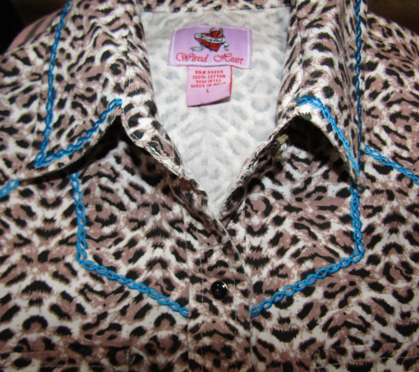 WIRED HEART EMBROIDERED BUTTON UP WESTERN LONG SLEEVE SHIRT WOMENS SIZE L