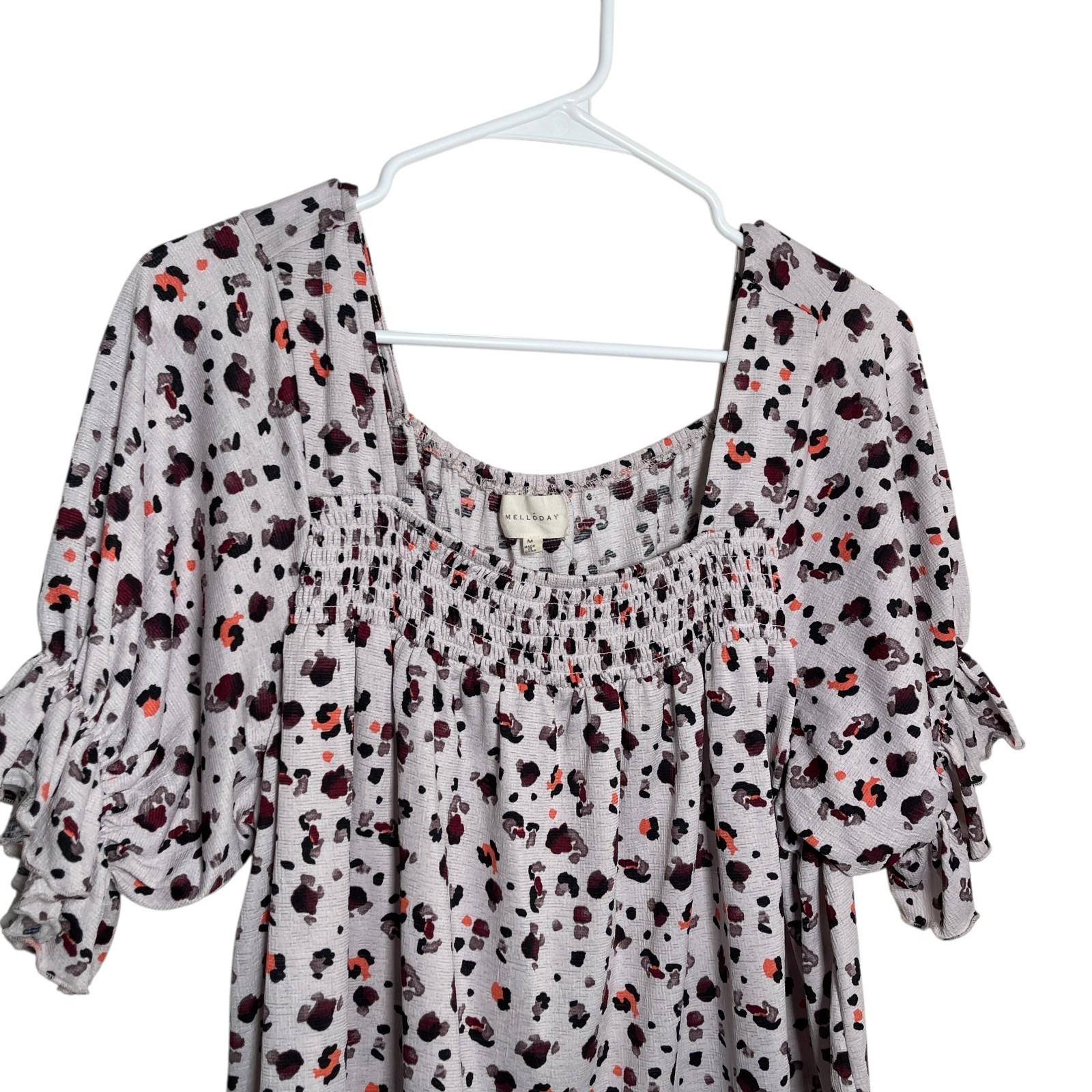 Melloday Blouse Women’s Medium Square Neck Smocked Short Sleeve Casual Shirt Top