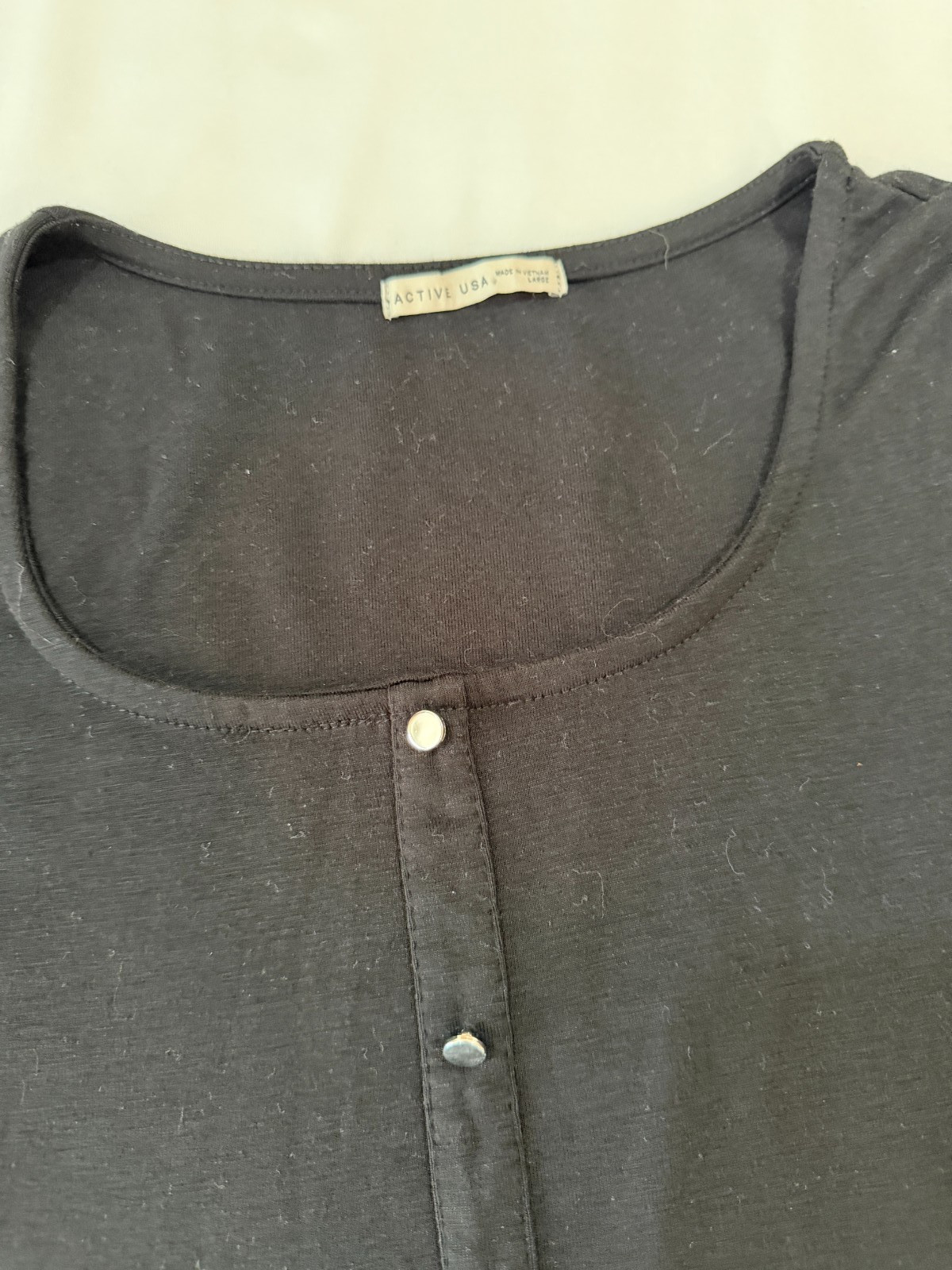 Active USA Henley Top Women’s Large Black Long Sleeve Stretch Knit Casual Blouse
