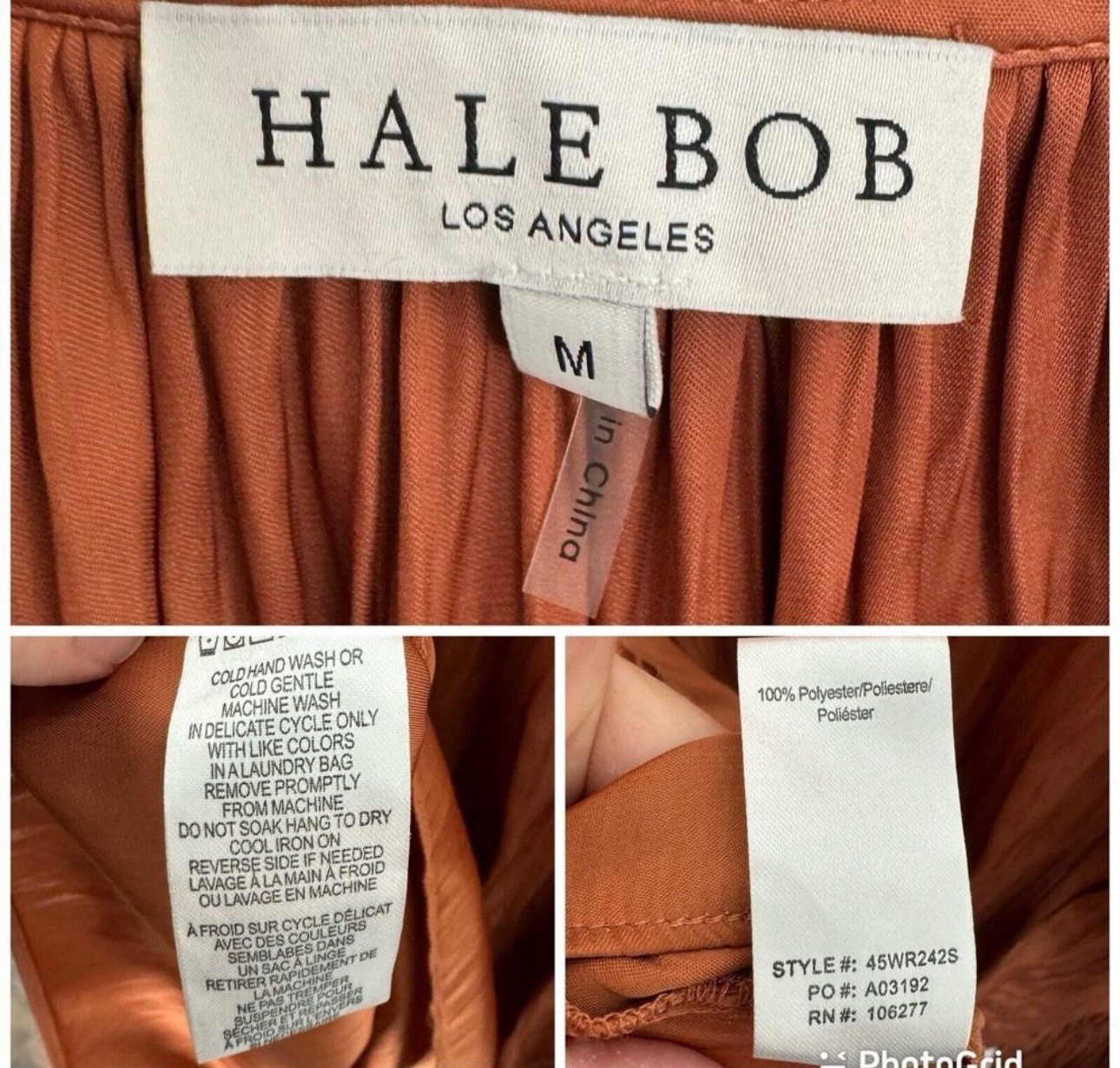 Hale Bob Remington Pleated Top In Rust Women’s Medium Blouse Tassels Boho Satin