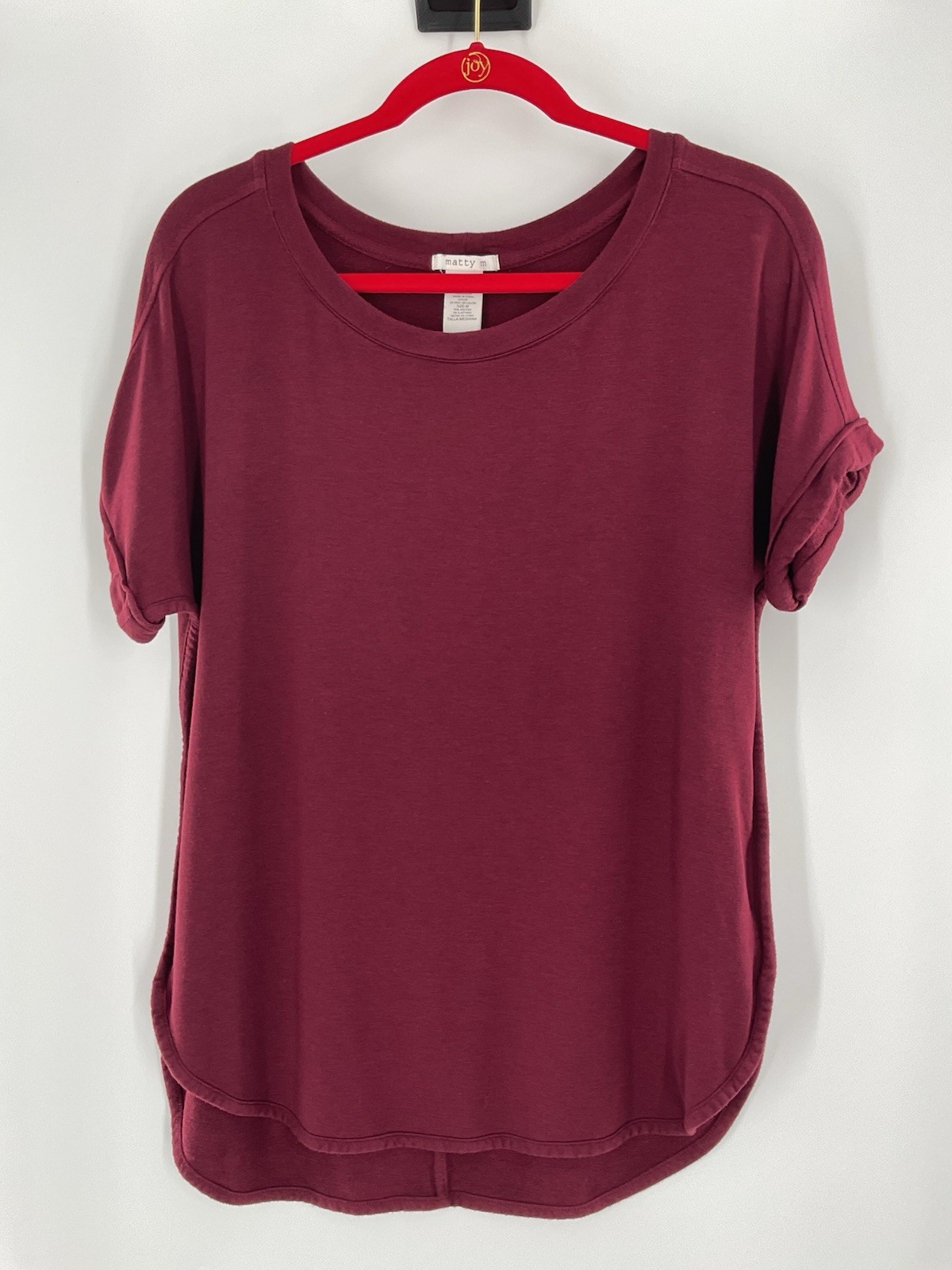 Marty M Women’s Size Medium High Low T-Shirt Burgundy Round Neck 119