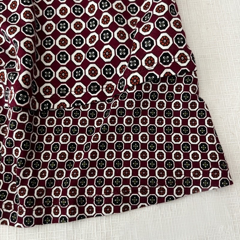 Womens J. Jill Wearever Large Petite Geometric Print Pull on Top Maroon Navy