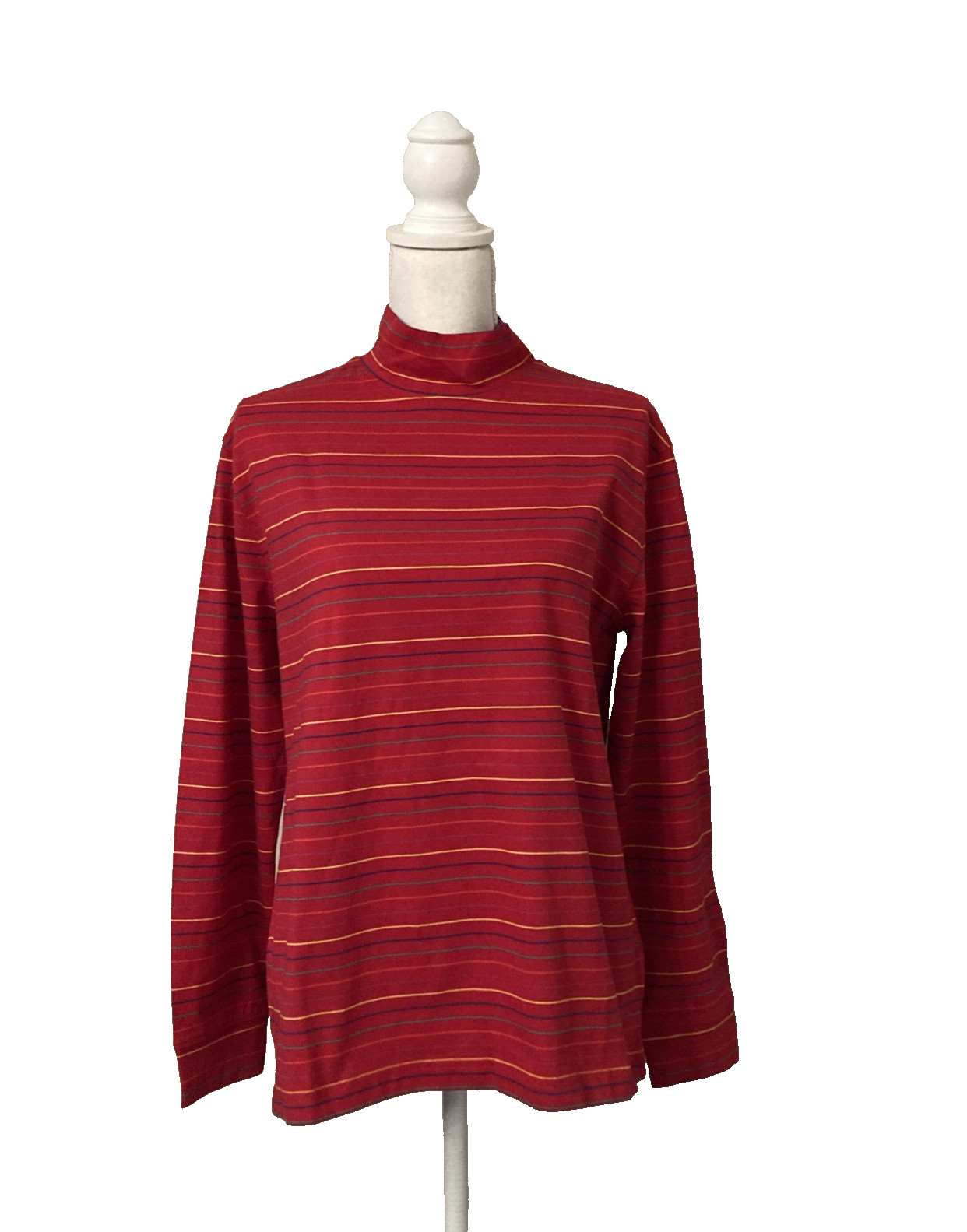 Lands’ End Red Multicolor Striped Long Sleeve Mock Turtleneck Top Size M (10-12)