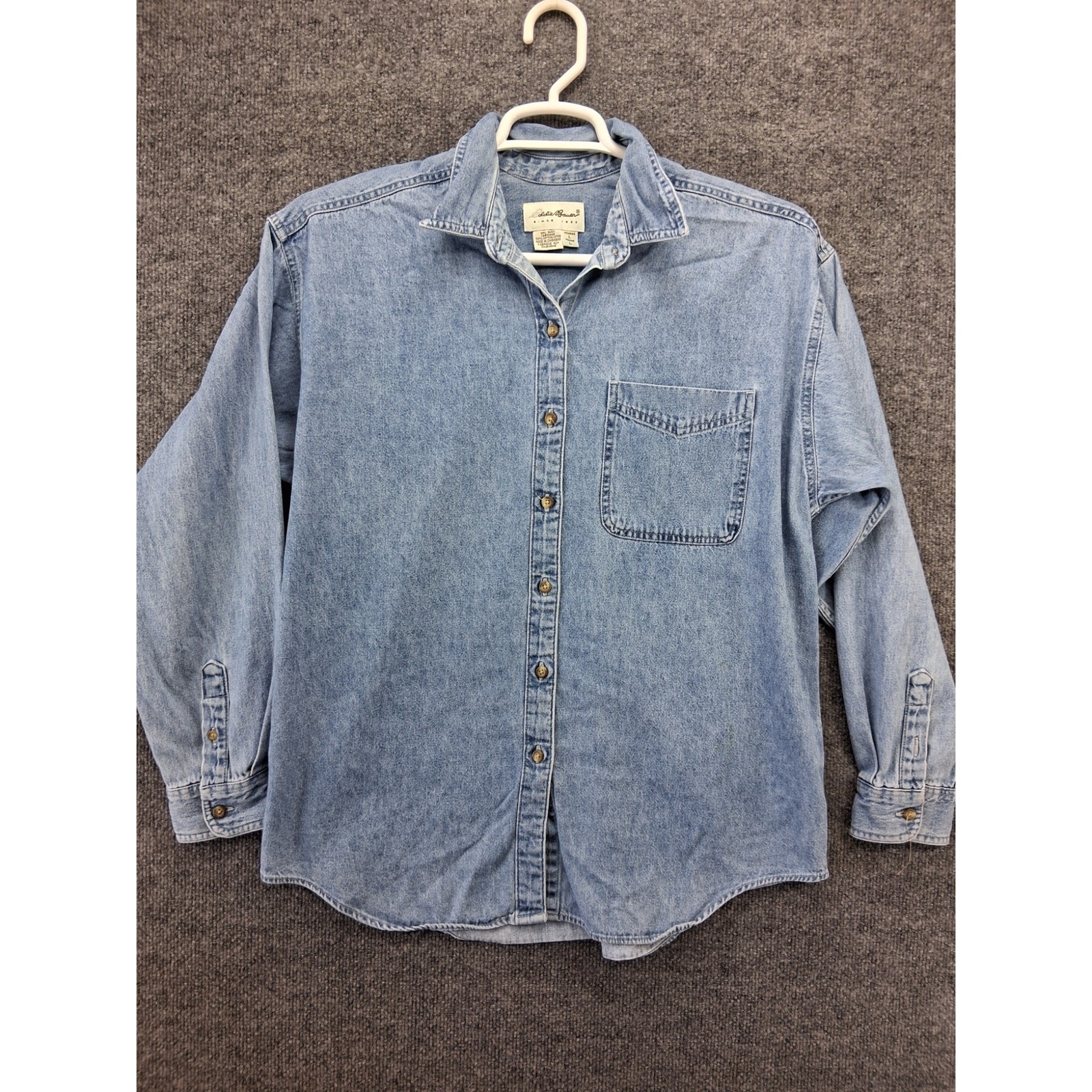 Eddie Bauer Shirt Womens Large Chambray Button Up Long Sleeve