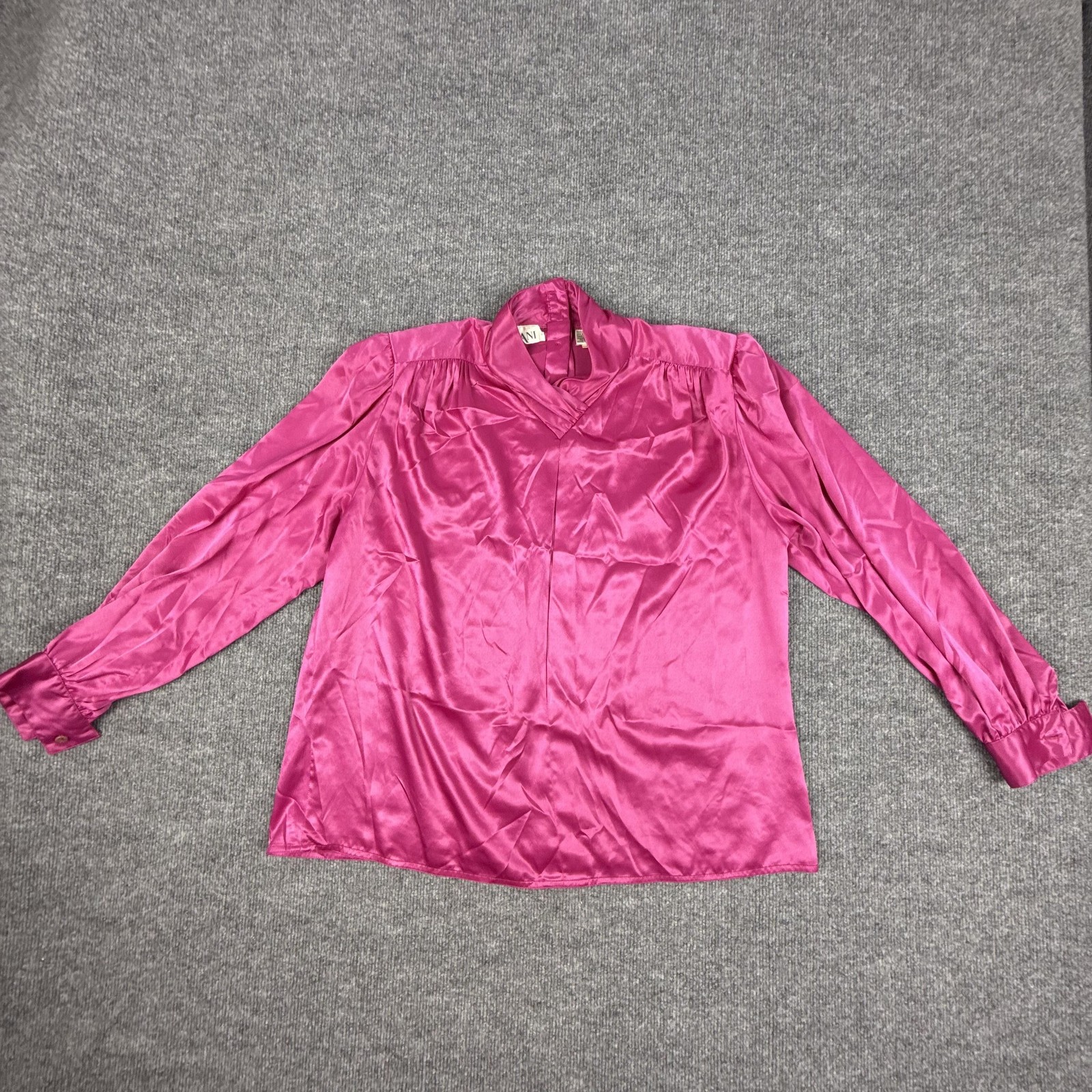 Vintage Nilani Shirt Womens 12 Pink Satin Button Back Long Sleeve Blouse 80s