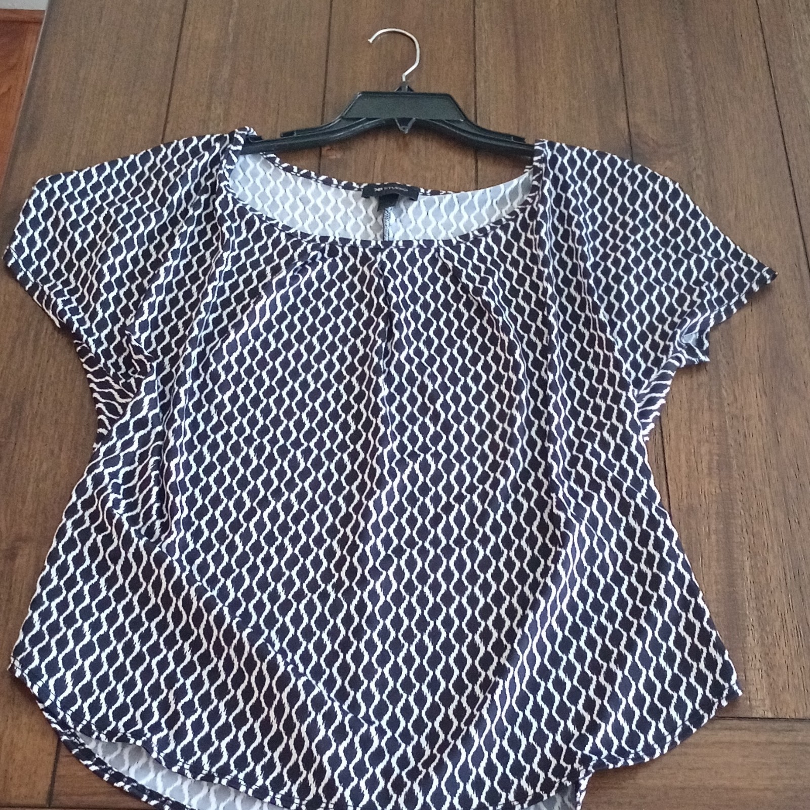 AB Studio Black/White Geometric Round Neck Short Sleeve Jersey Blouse Top XL