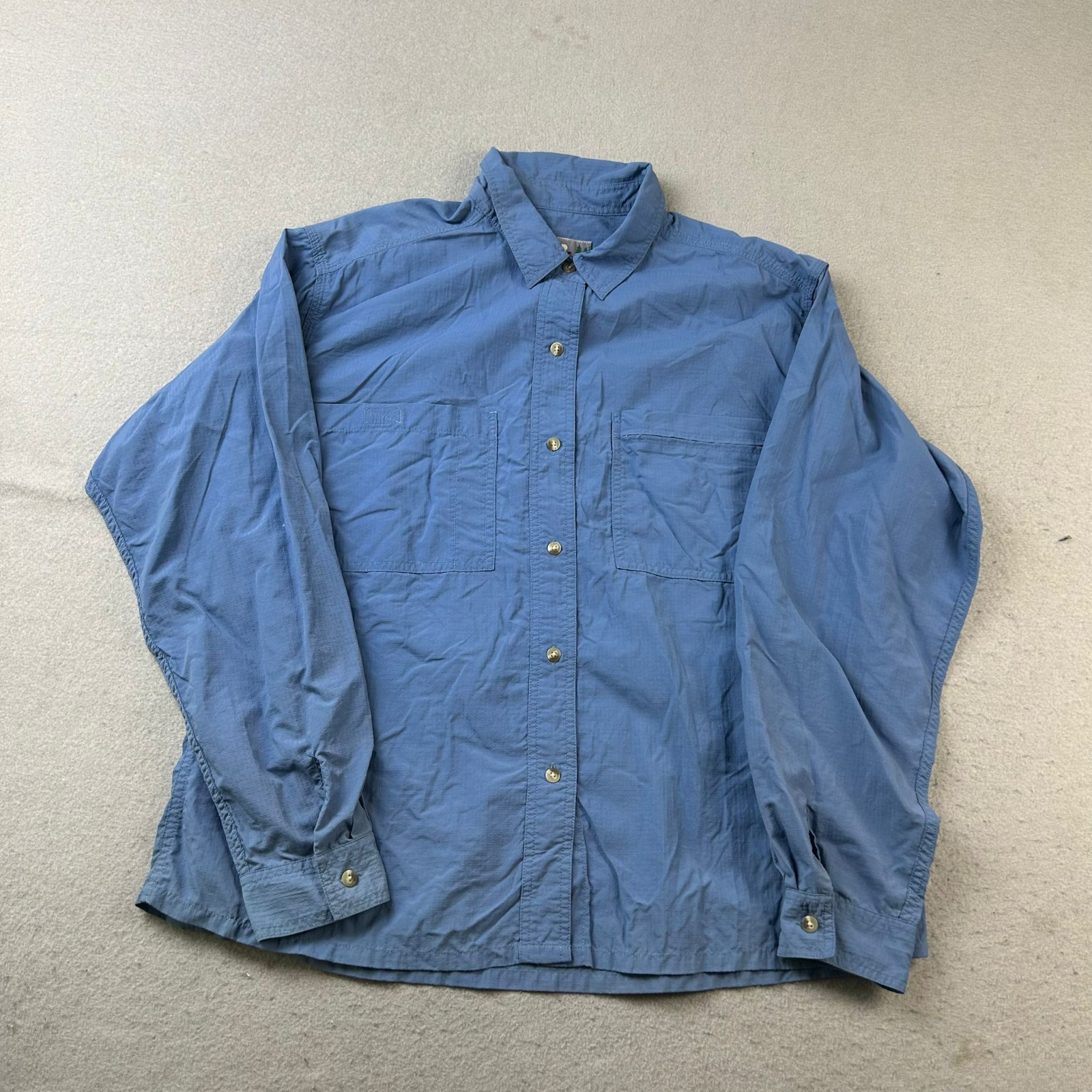 Eastern Mountain Sports Shirt Womens Large Blue Nylon Long Sleeves Button Up EMS