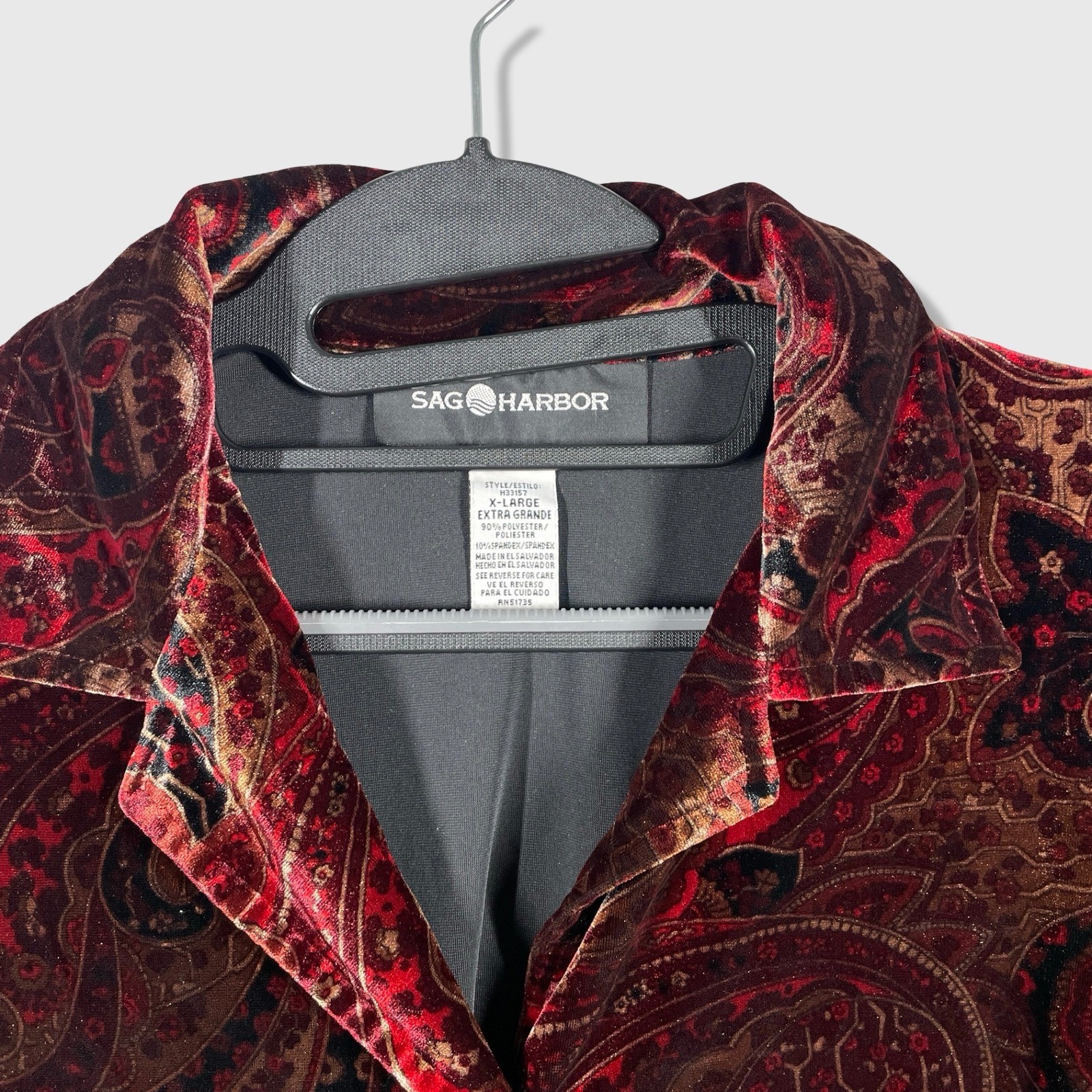 Sag Harbor Velvet Button Up Shirt Womens XL Red Paisley Vintage Goth Boho