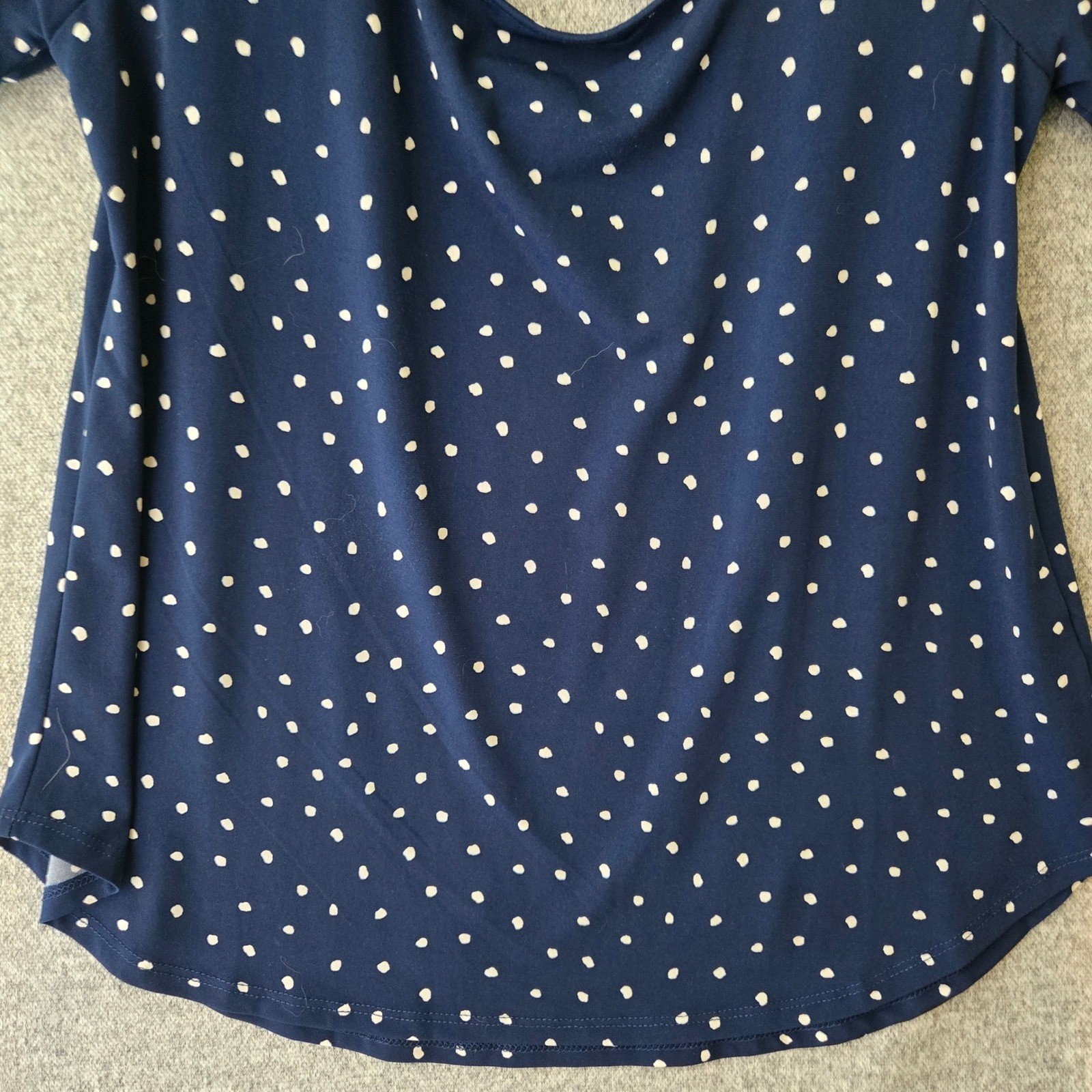 Kaileigh Navy Blue Polka Dot Cold Shoulder Flutter Sleeve Top Medium