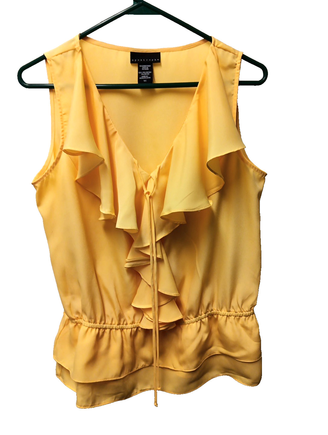 Ruffled Yellow Apostrophe Sleeveless Blouse Small
