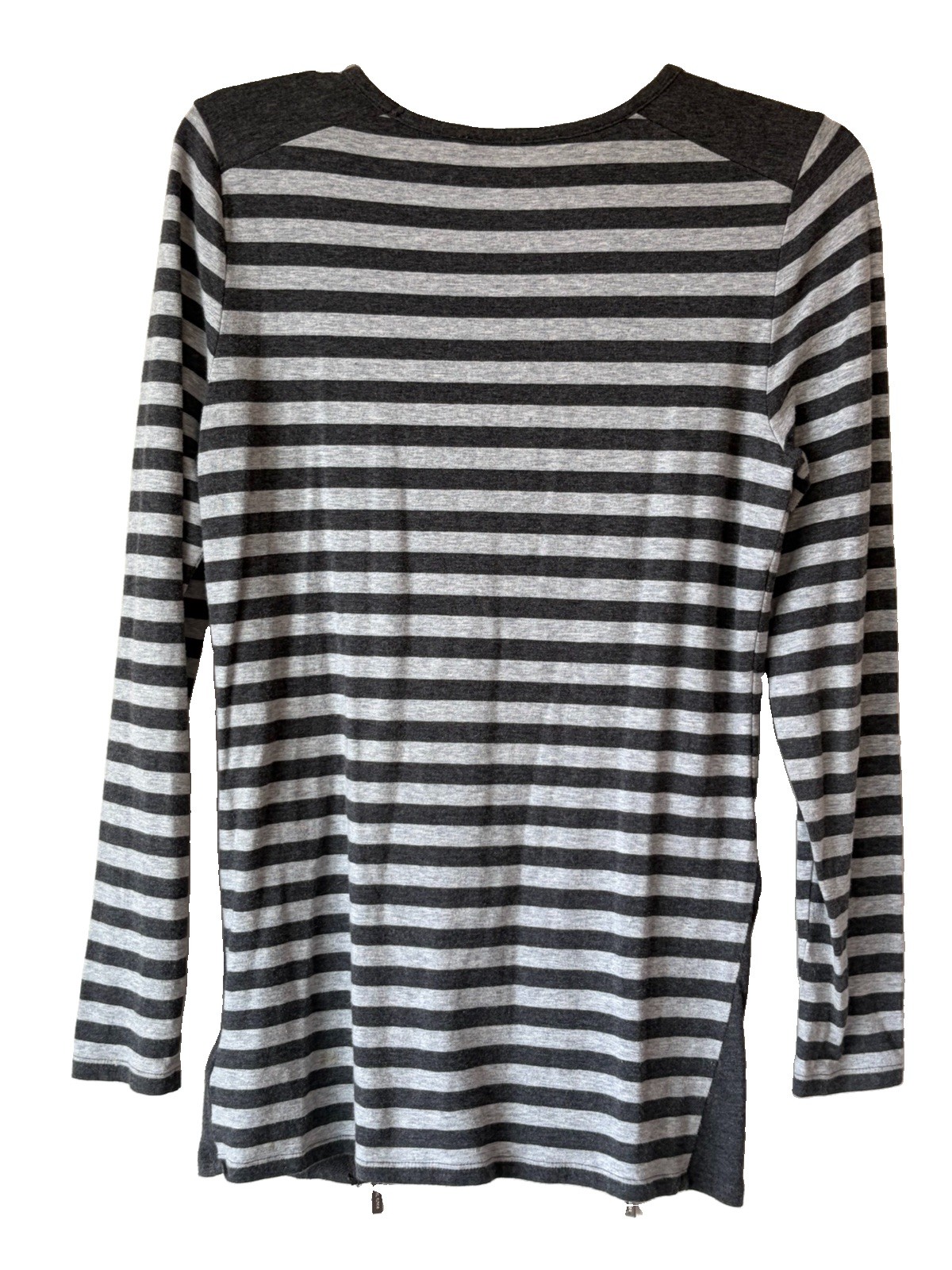 Michael Kors Blouse Top Shirt Women Gray Stripe L/S bottom Zip Size Small