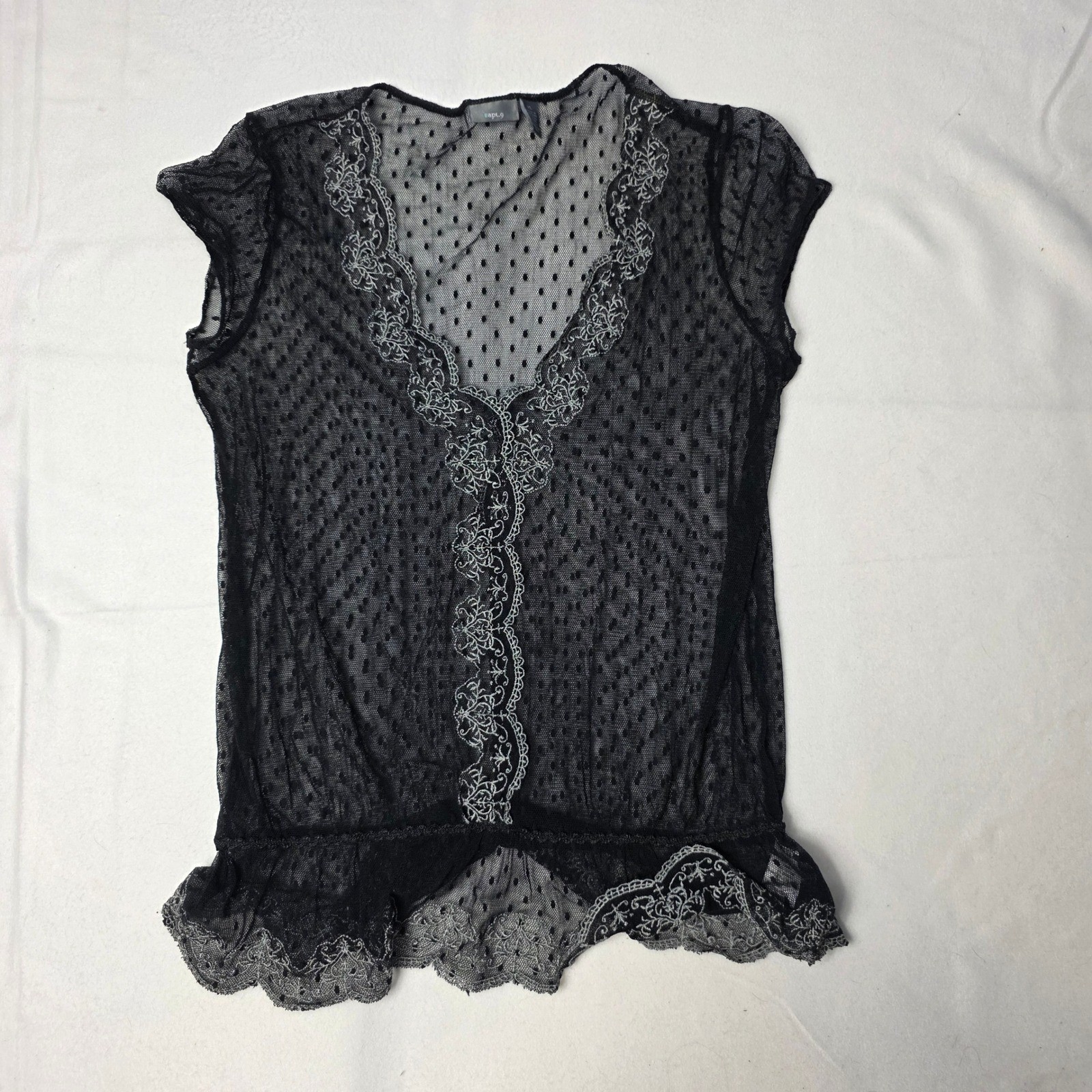 Apt 9 Women’s shirt Black Polka Dot sheer XL fairy grunge whimsigoth