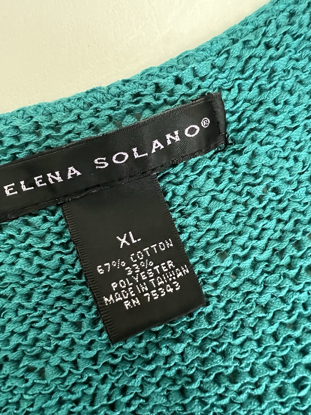 ELENA SOLANO Open Knit Sweater Tunic Top Teal Green Metallic Studs XL (smaller)