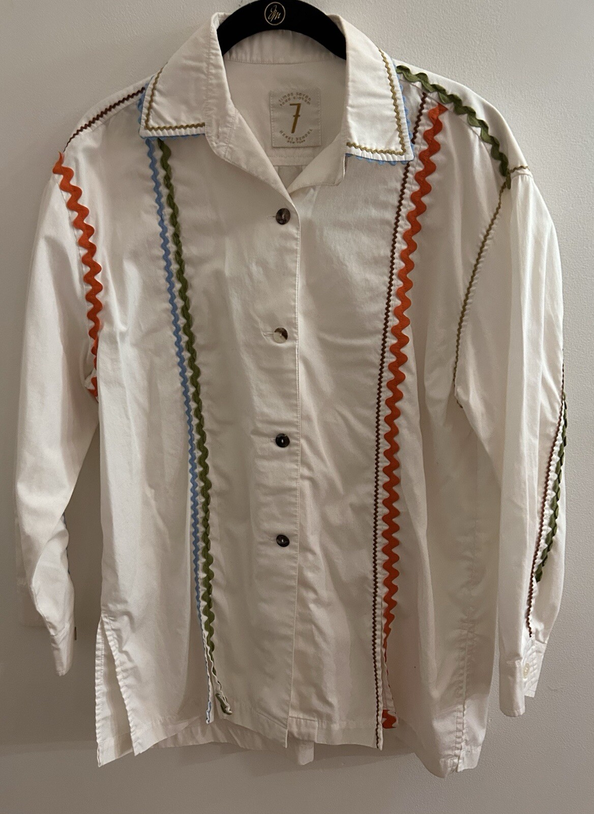 Vintage Todd Oldham Times 7 SZ S/M White Shirt Ric Rac Trim Henri Bendel #7027