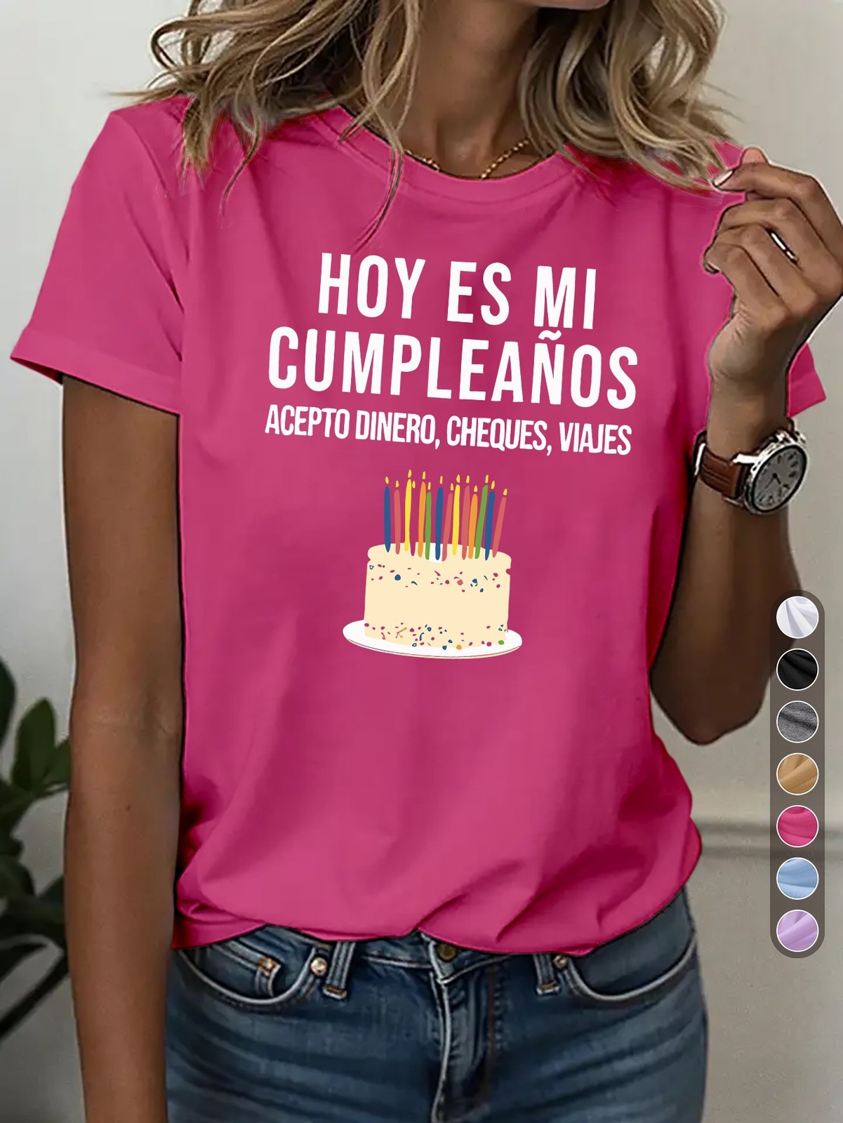 Women “Hoy Es Mi Cumpleanos”Spanish Birthday Print Stretch T-Shirt Birthday Tee❀