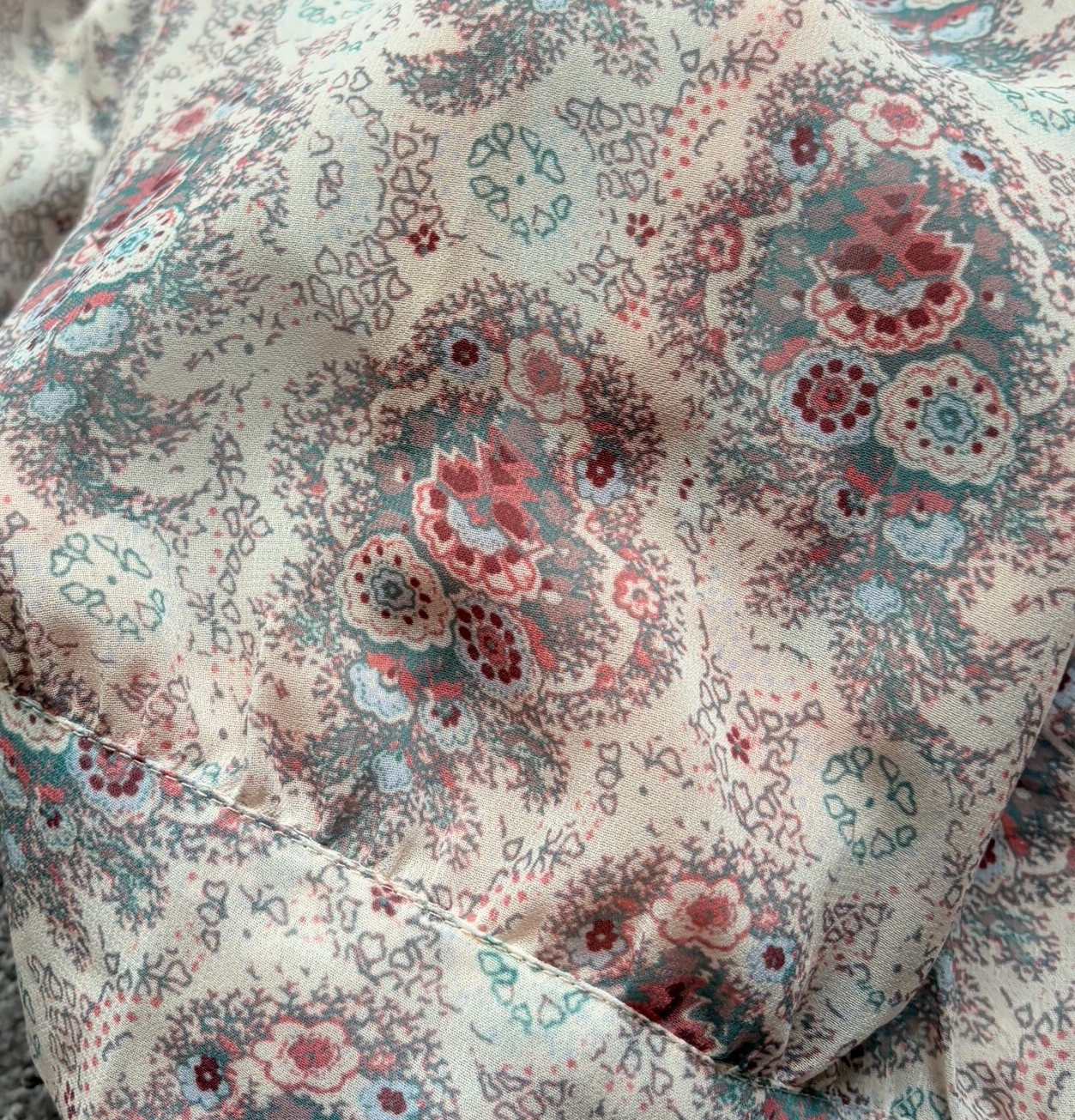 PAIGE Blouse Womens Small Ivory Pink Sheer Paisley Margherita Tie Waist Peasant