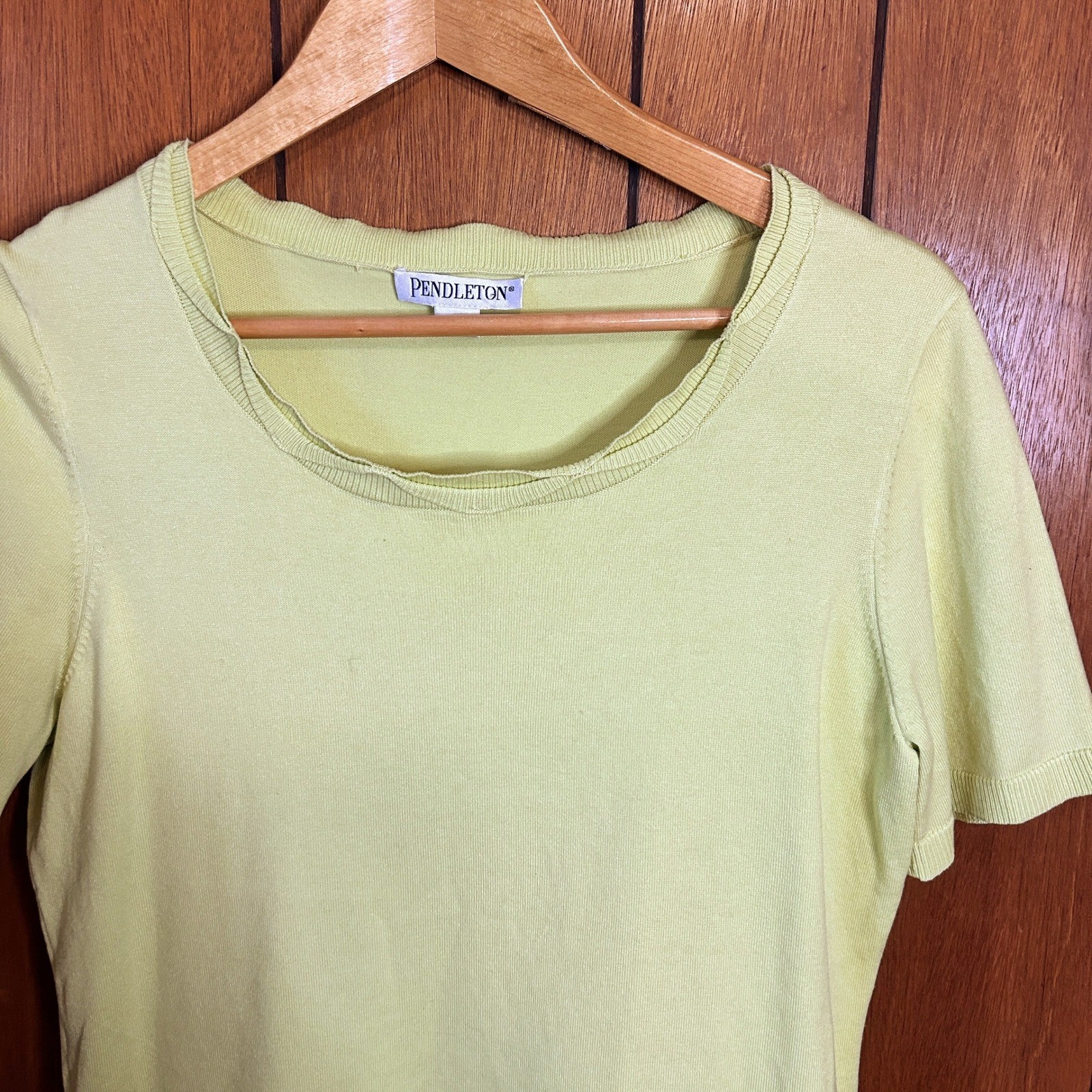 Pendleton Silk Blend Knit Top Short Sleeve Chartreuse Green Size M